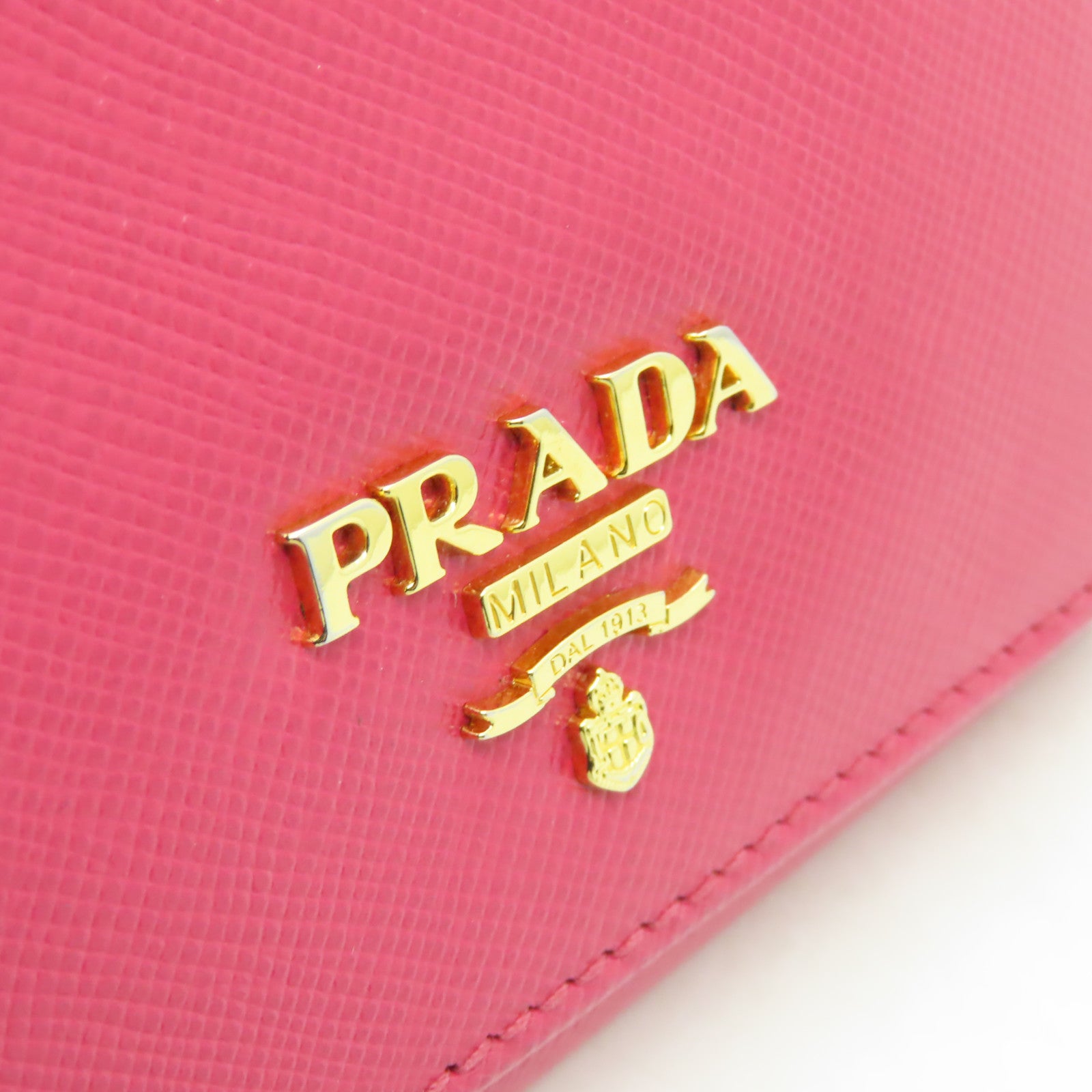 PRADA 【清倉大減價】牛皮皮革Wallet金扣錢包粉紅色