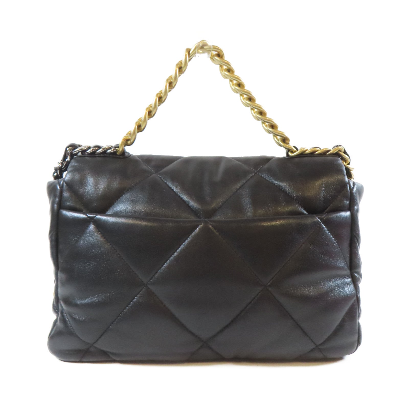 CHANEL 【激減優惠】菱格羊皮皮革C19 Large Chain Shoulder Bag金扣手挽肩背兩用袋黑色