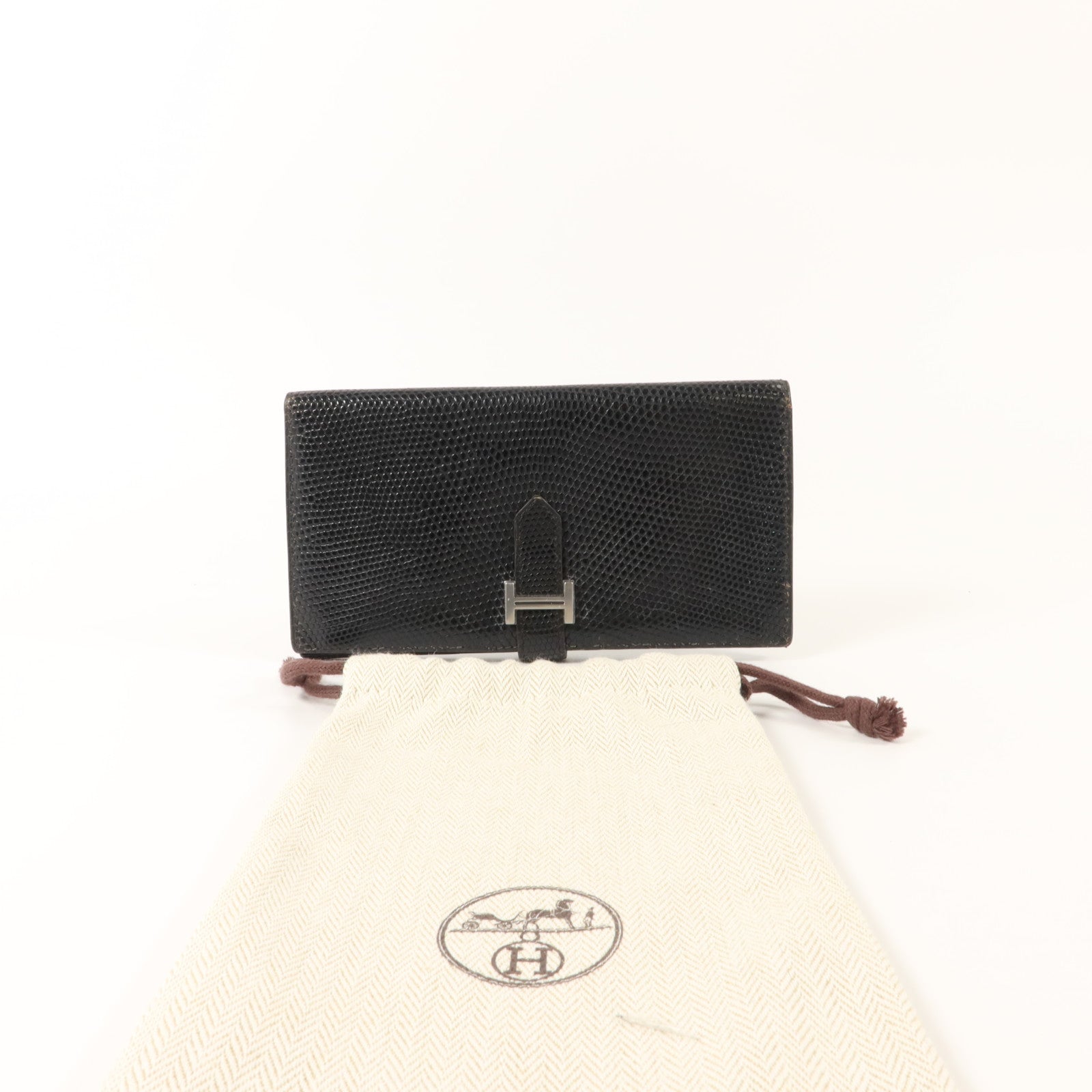 HERMES 蜥蝪皮革Bearn Long Wallet長錢包Noir