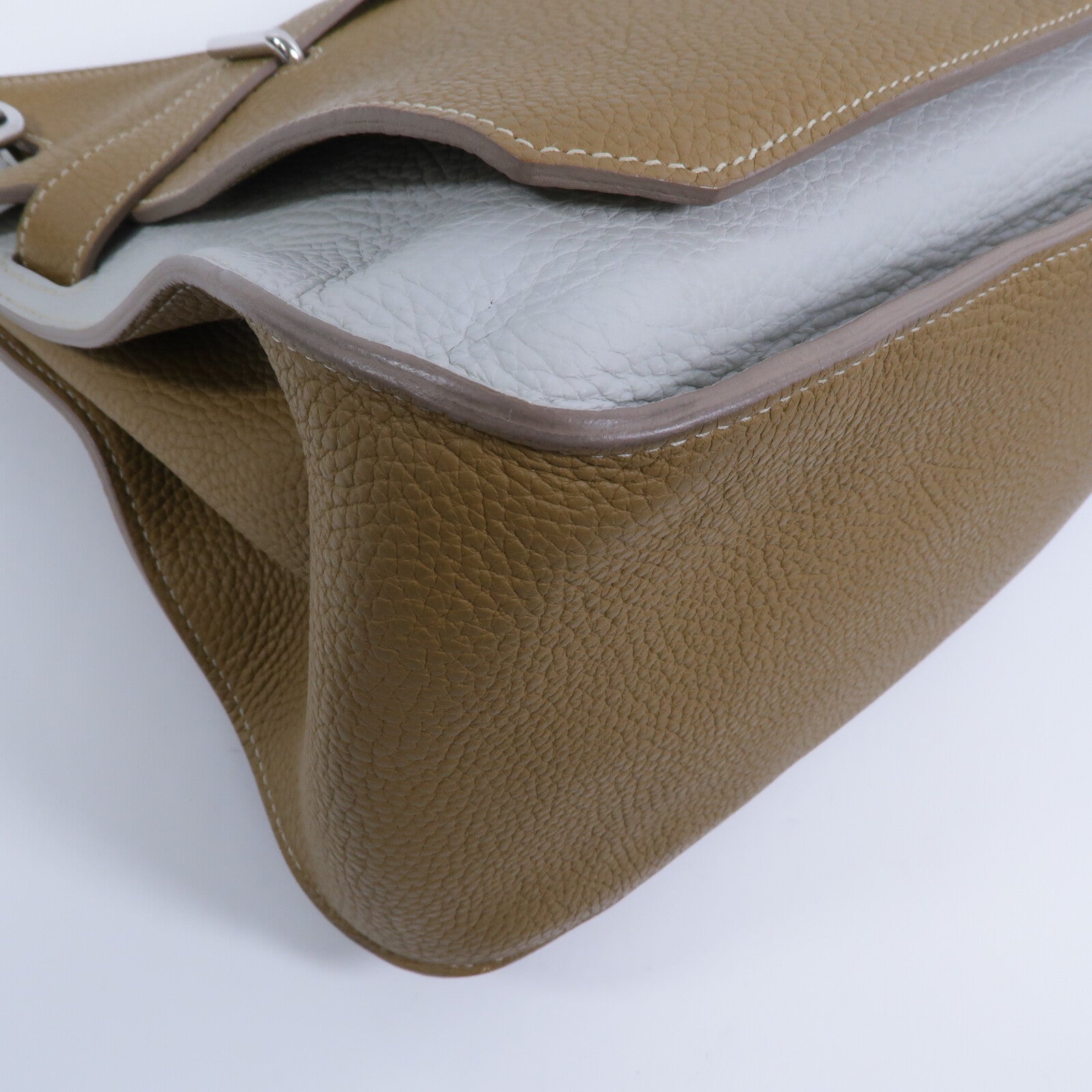 HERMES Clemence皮革Jypesiere 34肩背袋Kraft/Gris Pearl