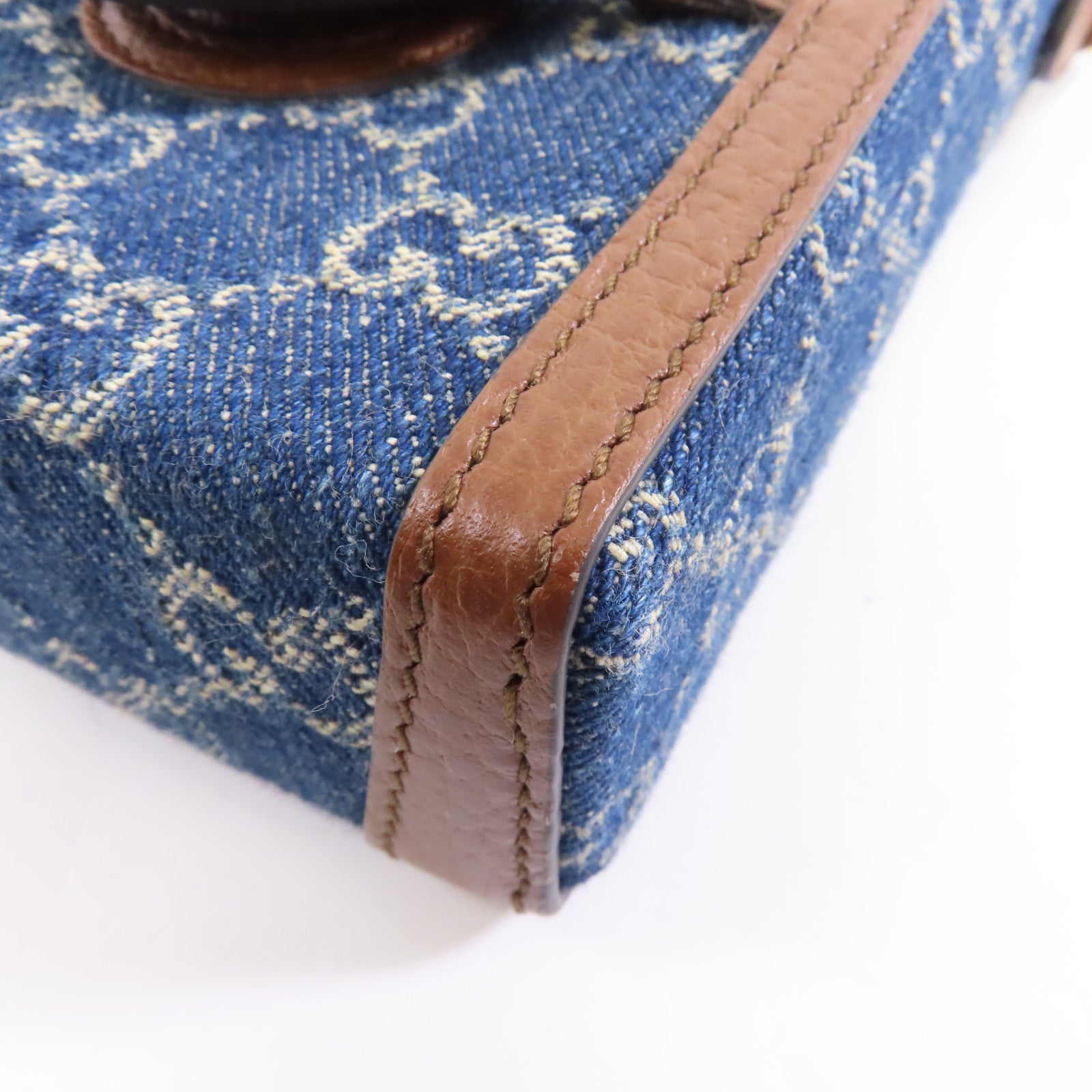 GUCCI 牛仔布GG Supreme Horsebit 1955金扣肩背袋藍色/啡色