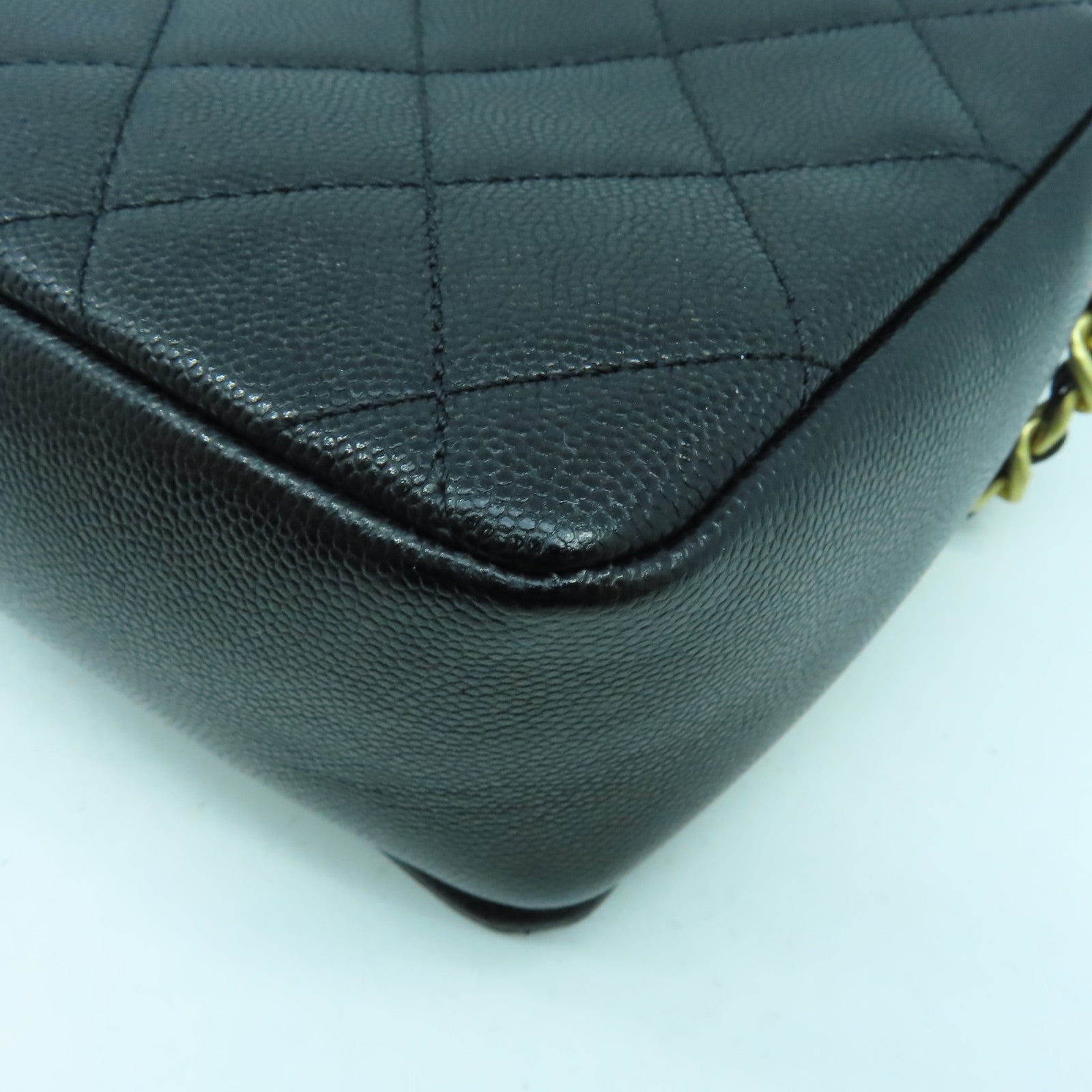 CHANEL 菱格Caviar皮革Flap Chain Shoulder Bag金扣手挽肩背兩用袋黑色