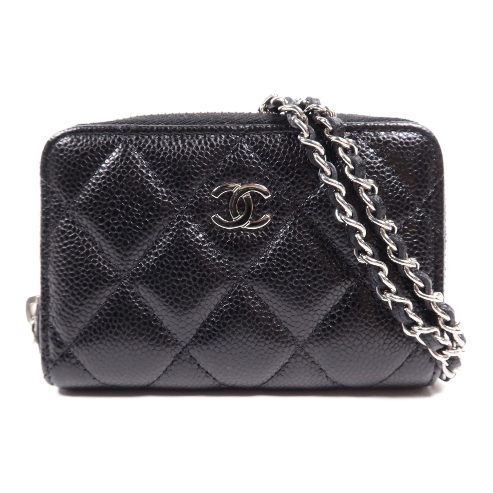 CHANEL 牛皮皮革Chain Card Case銀扣鏈帶卡片套