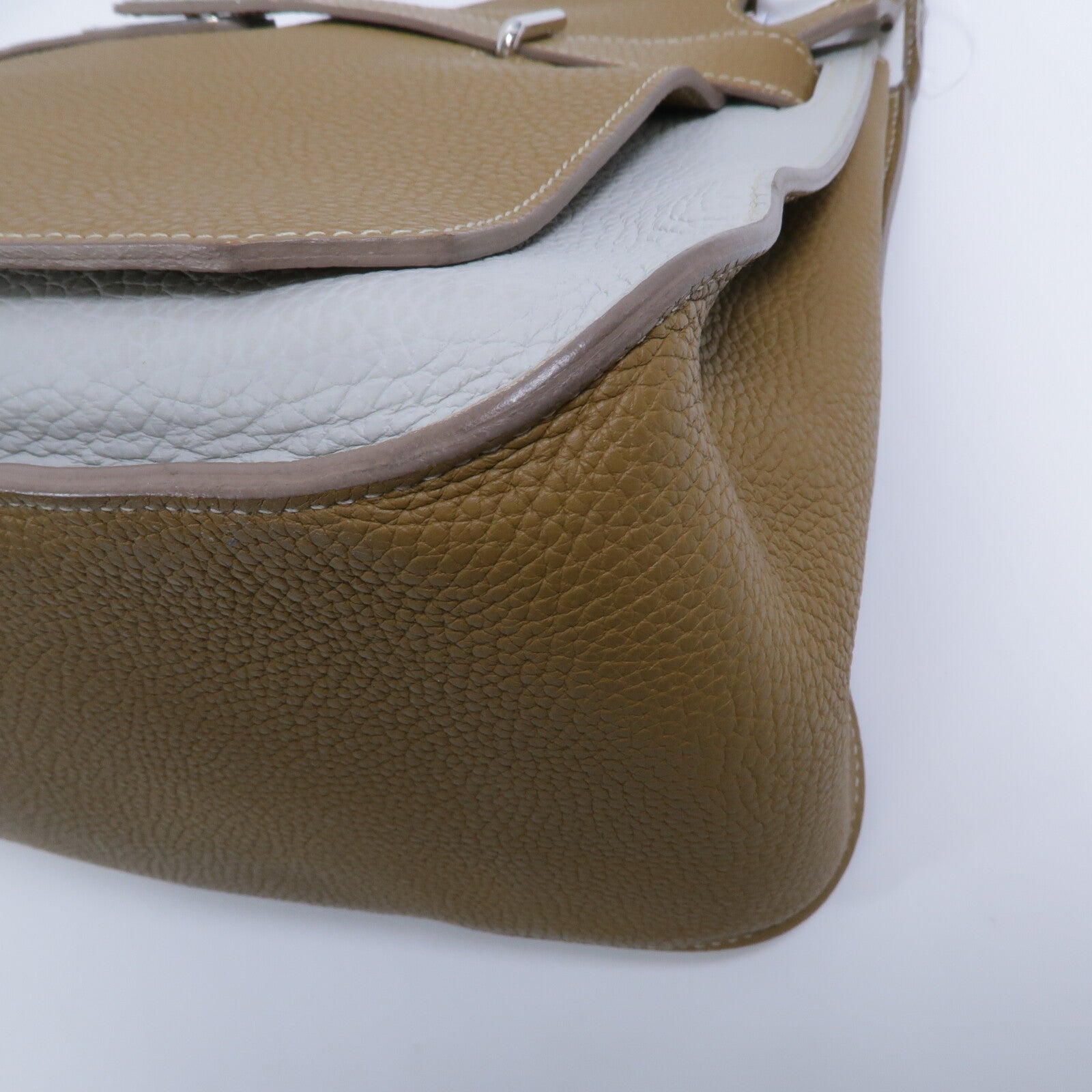 HERMES Clemence皮革Jypesiere 34肩背袋Kraft/Gris Pearl