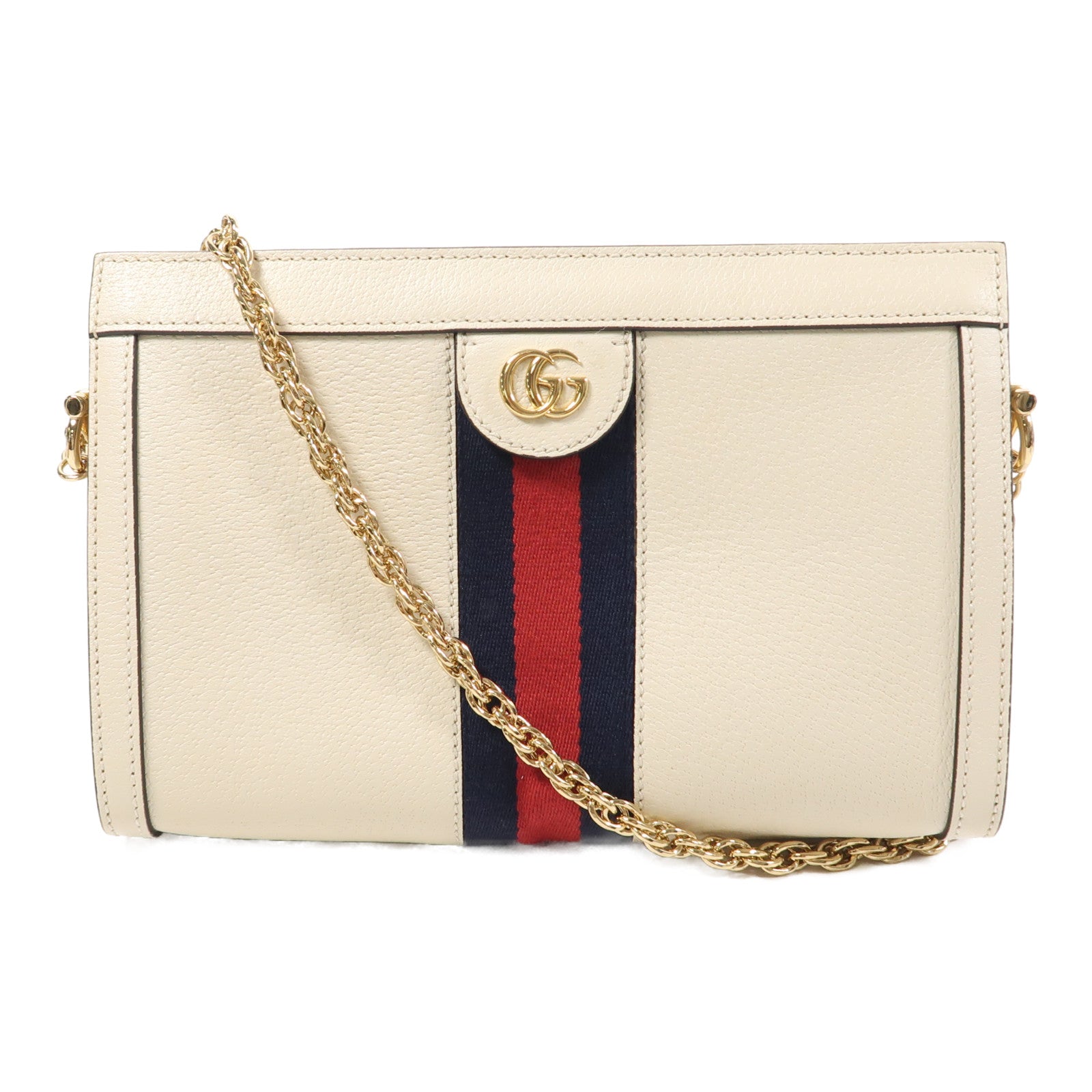 GUCCI GG GHW Ophidia GG Chain Shoulder Bag Calfskin Leather 503877 White