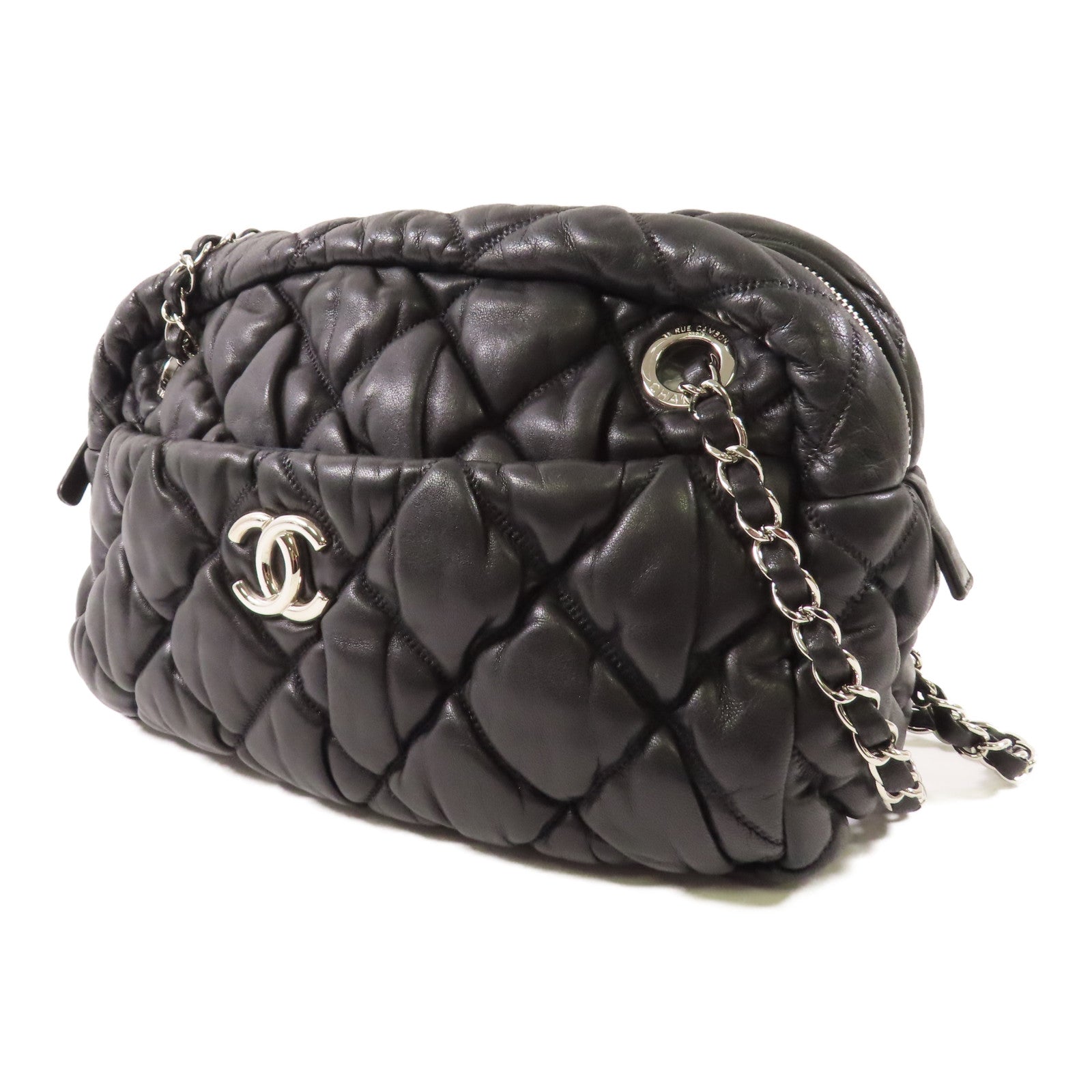 CHANEL 羊皮皮革Bubble Chain Shoulder Bag銀扣鏈帶肩背袋