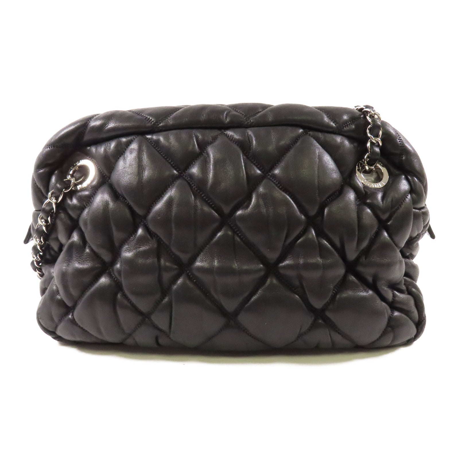 CHANEL 羊皮皮革Bubble Chain Shoulder Bag銀扣鏈帶肩背袋