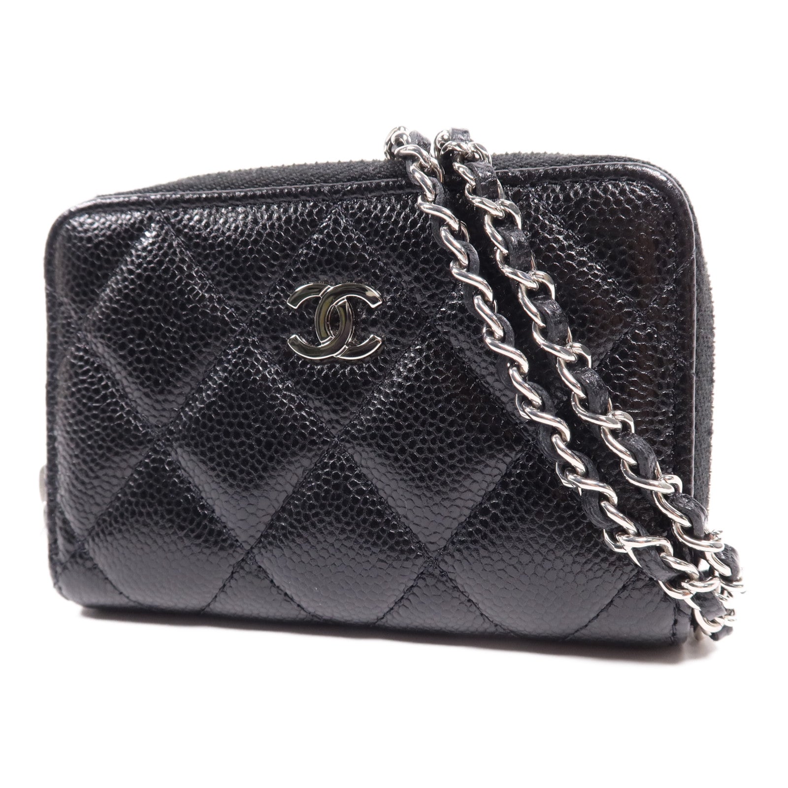 CHANEL 牛皮皮革Chain Card Case銀扣鏈帶卡片套