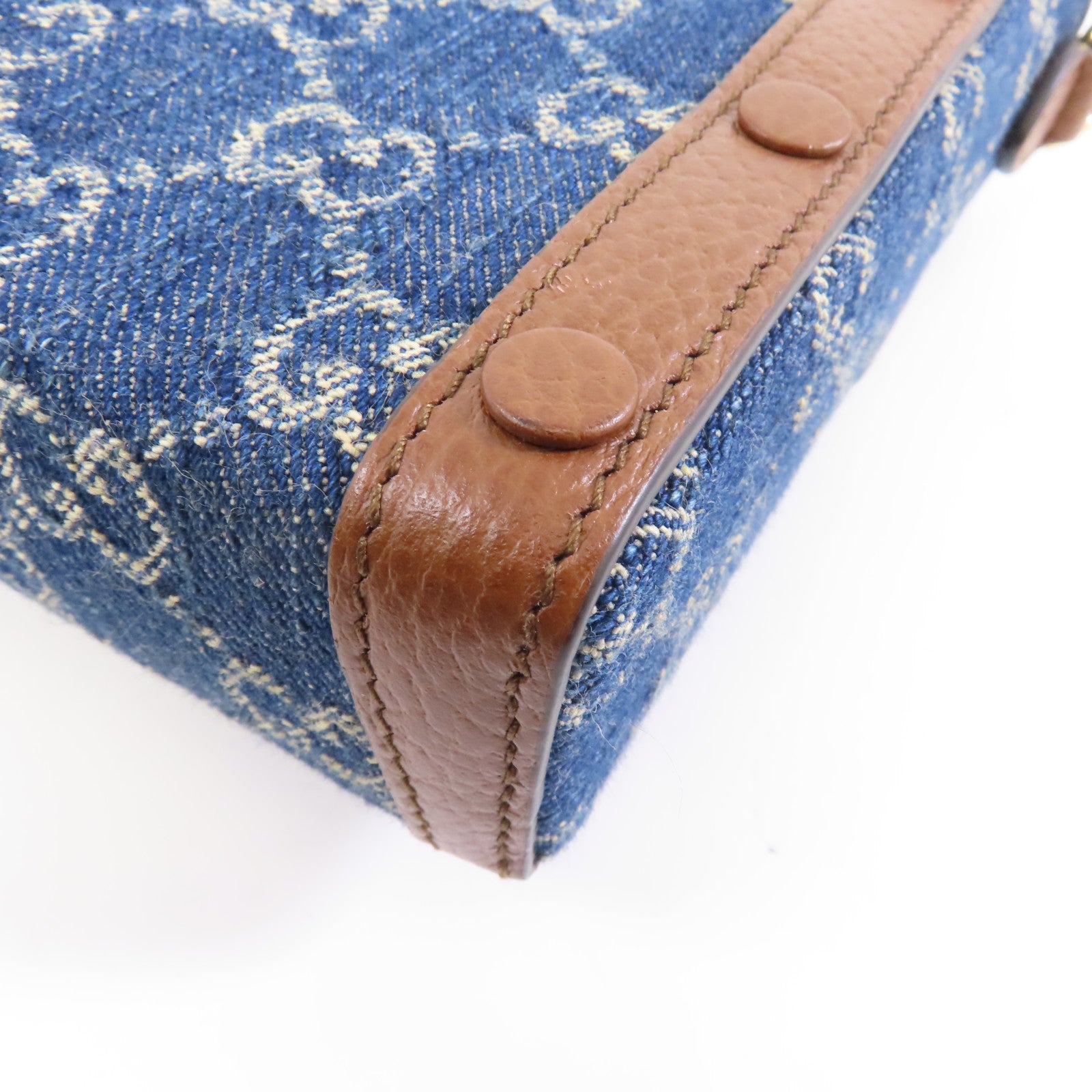 GUCCI 牛仔布GG Supreme Horsebit 1955金扣肩背袋藍色/啡色