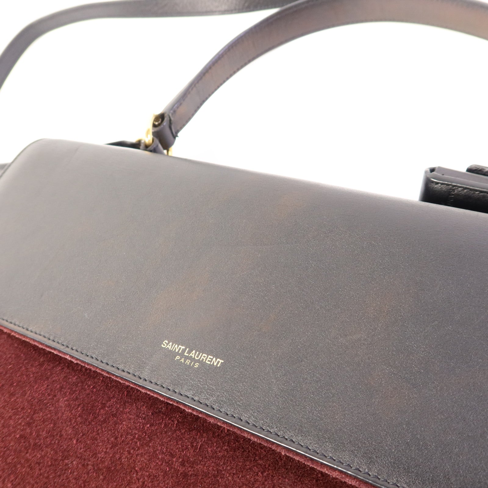 SAINT LAURENT 絨布/牛皮皮革2 Way Shoulder Bag金扣手挽肩背兩用袋