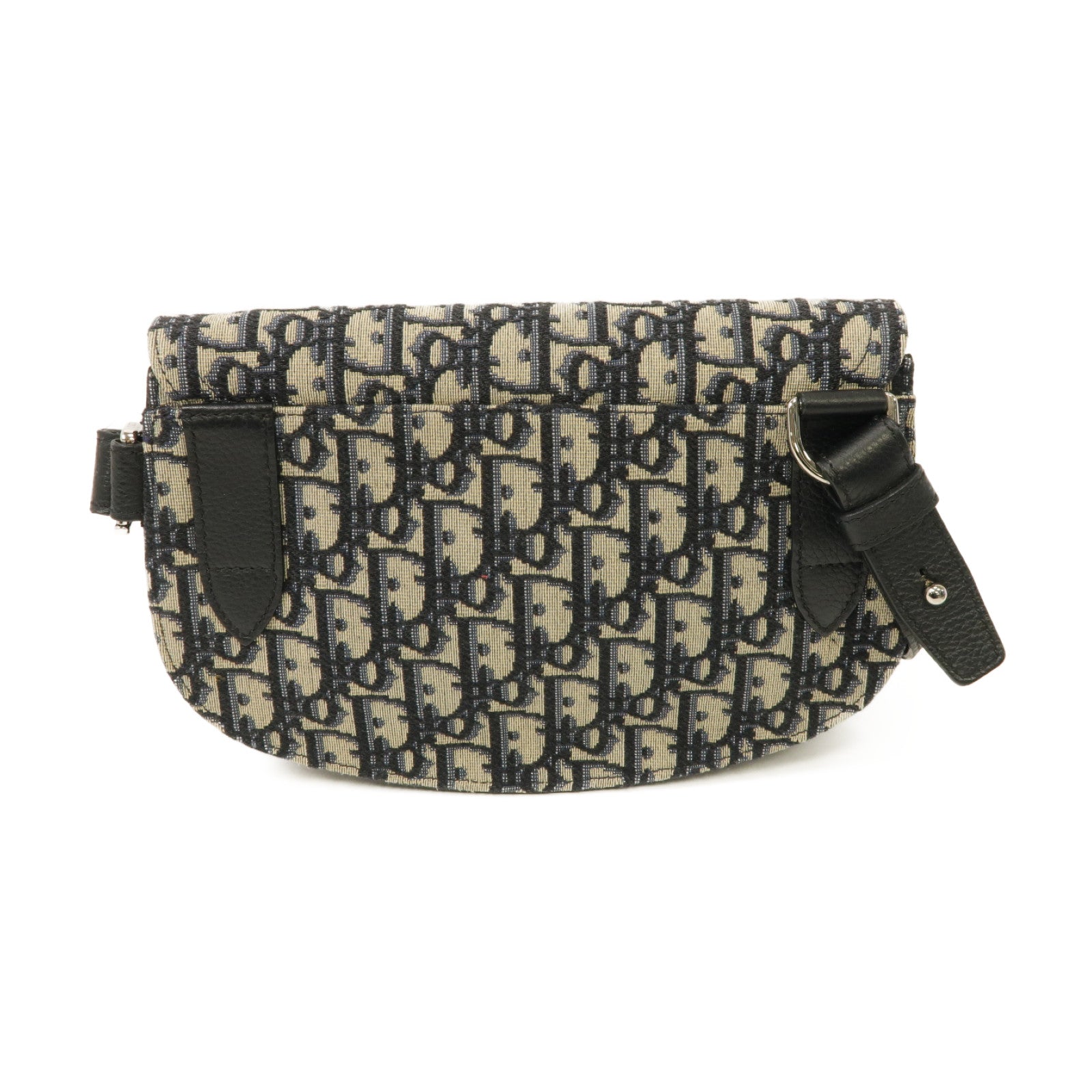 Dior 帆布/皮革Saddle Pouch Bag銀扣肩背袋黑色米色