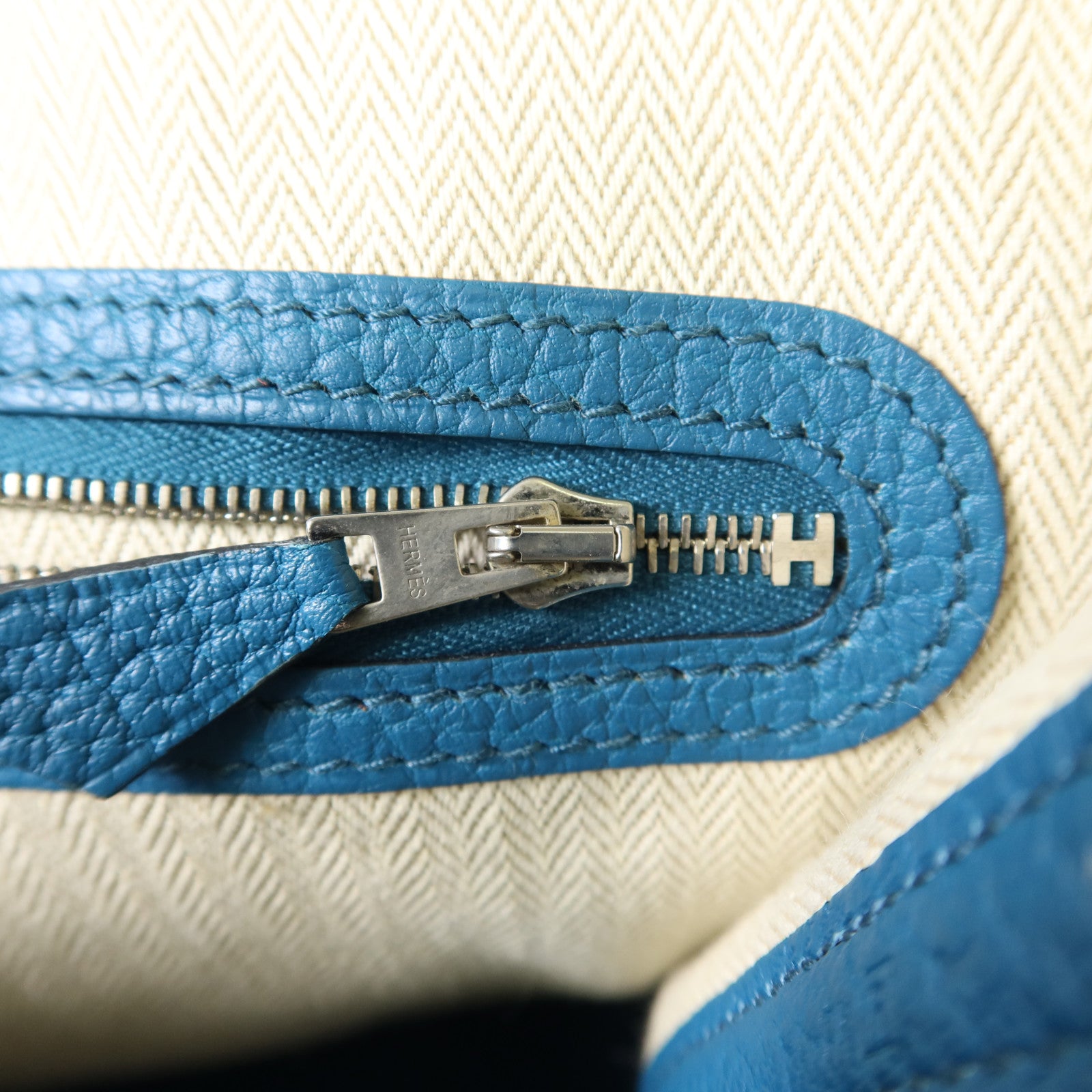 HERMES Negonda皮革Garden Party PM銀扣手挽袋Turquoise