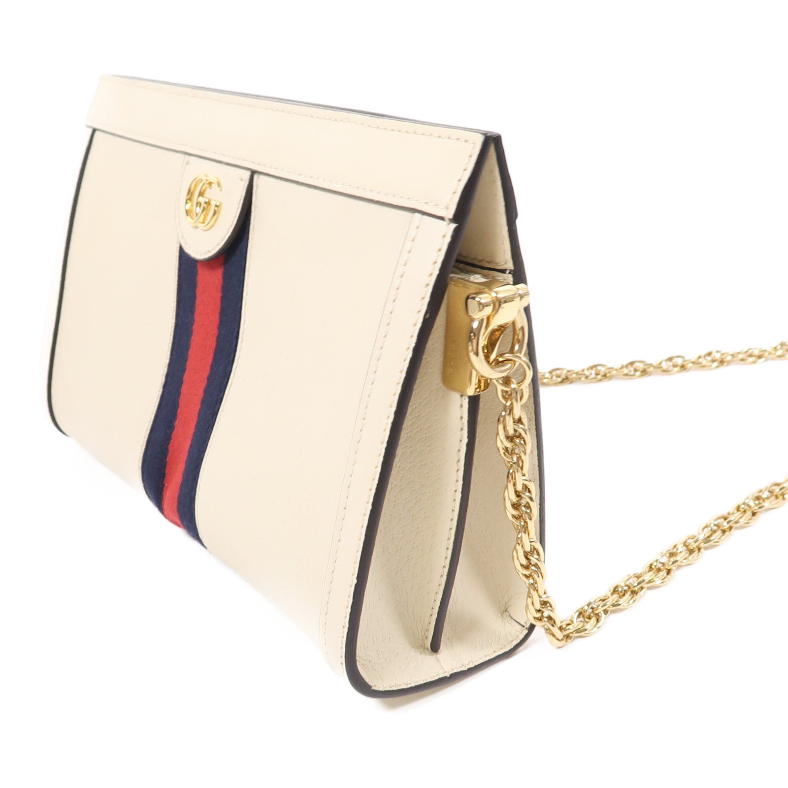 GUCCI GG GHW Ophidia GG Chain Shoulder Bag Calfskin Leather 503877 White