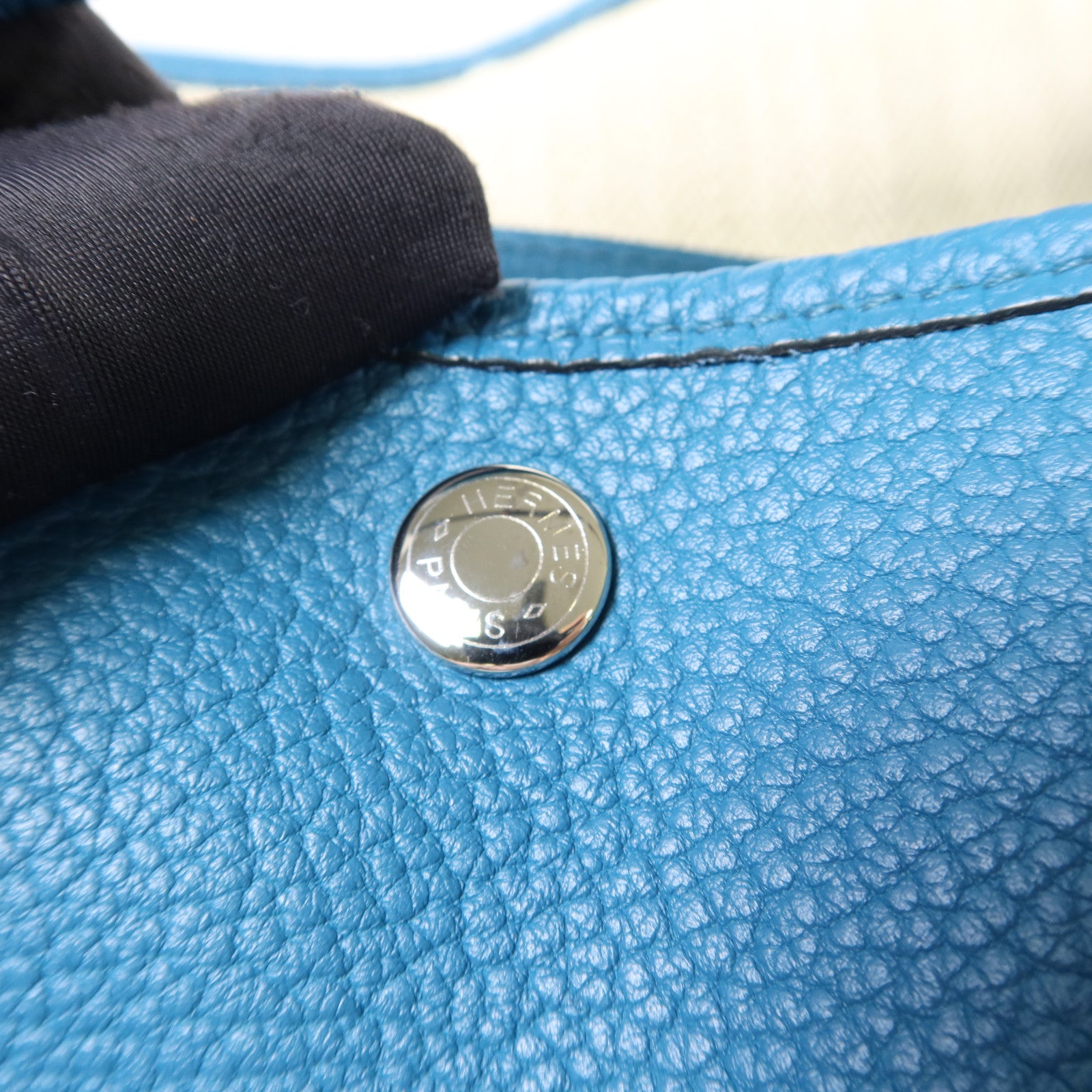 HERMES Negonda皮革Garden Party PM銀扣手挽袋Turquoise