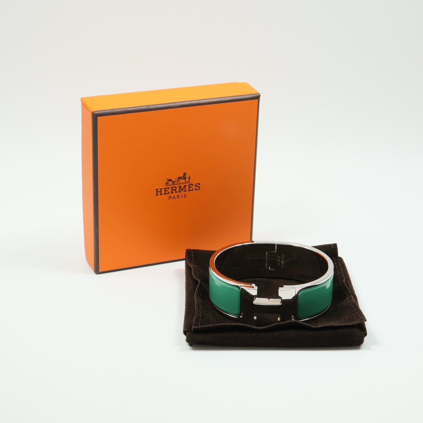 HERMES 金屬/琺瑯Clic-Clac H手鐲Vert Menthe