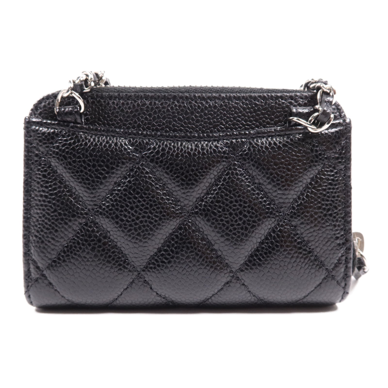 CHANEL 牛皮皮革Chain Card Case銀扣鏈帶卡片套