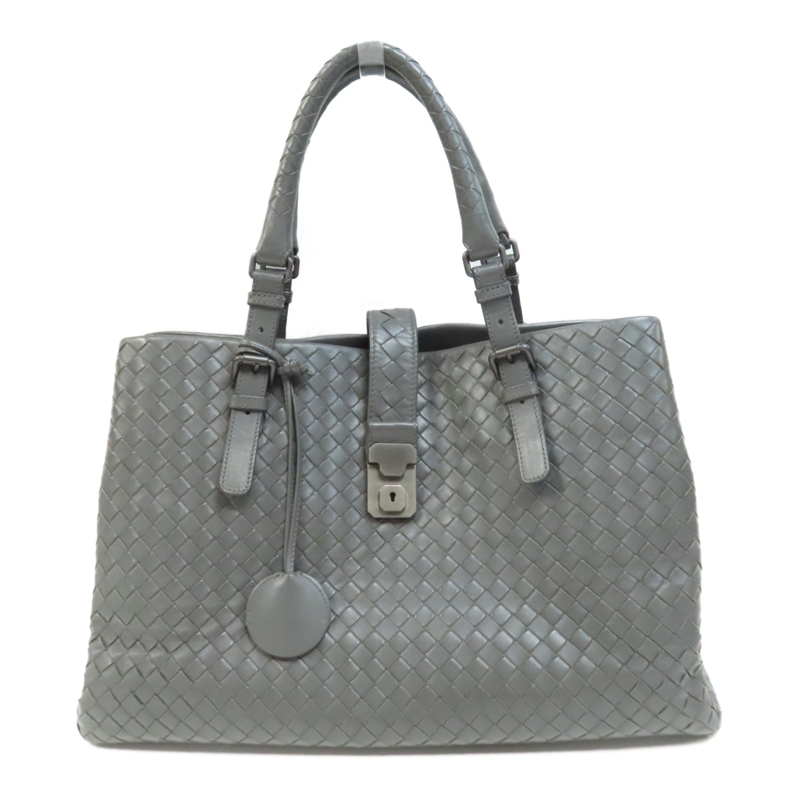 BOTTEGA VENETA 牛皮皮革Hand Bag銀扣手挽袋灰色