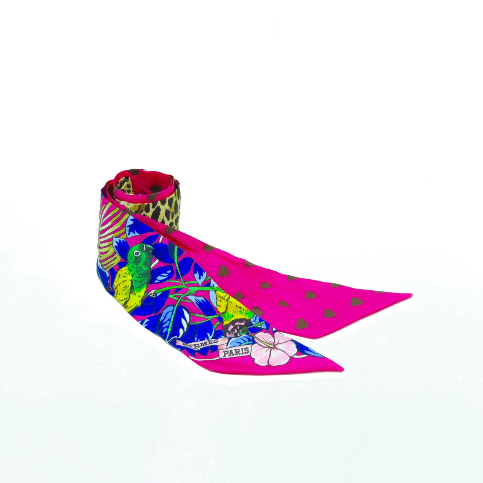 HERMES 【激減優惠】絲質Twilly絲巾粉紅色/金色