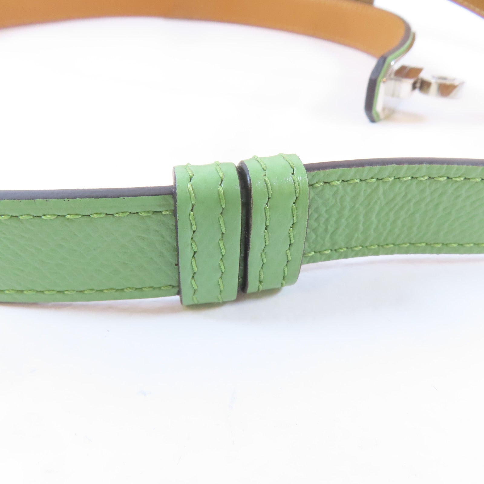 HERMES Epsom皮革Kelly Pocket 18 Belt銀扣皮帶Vert Criquet/綠色