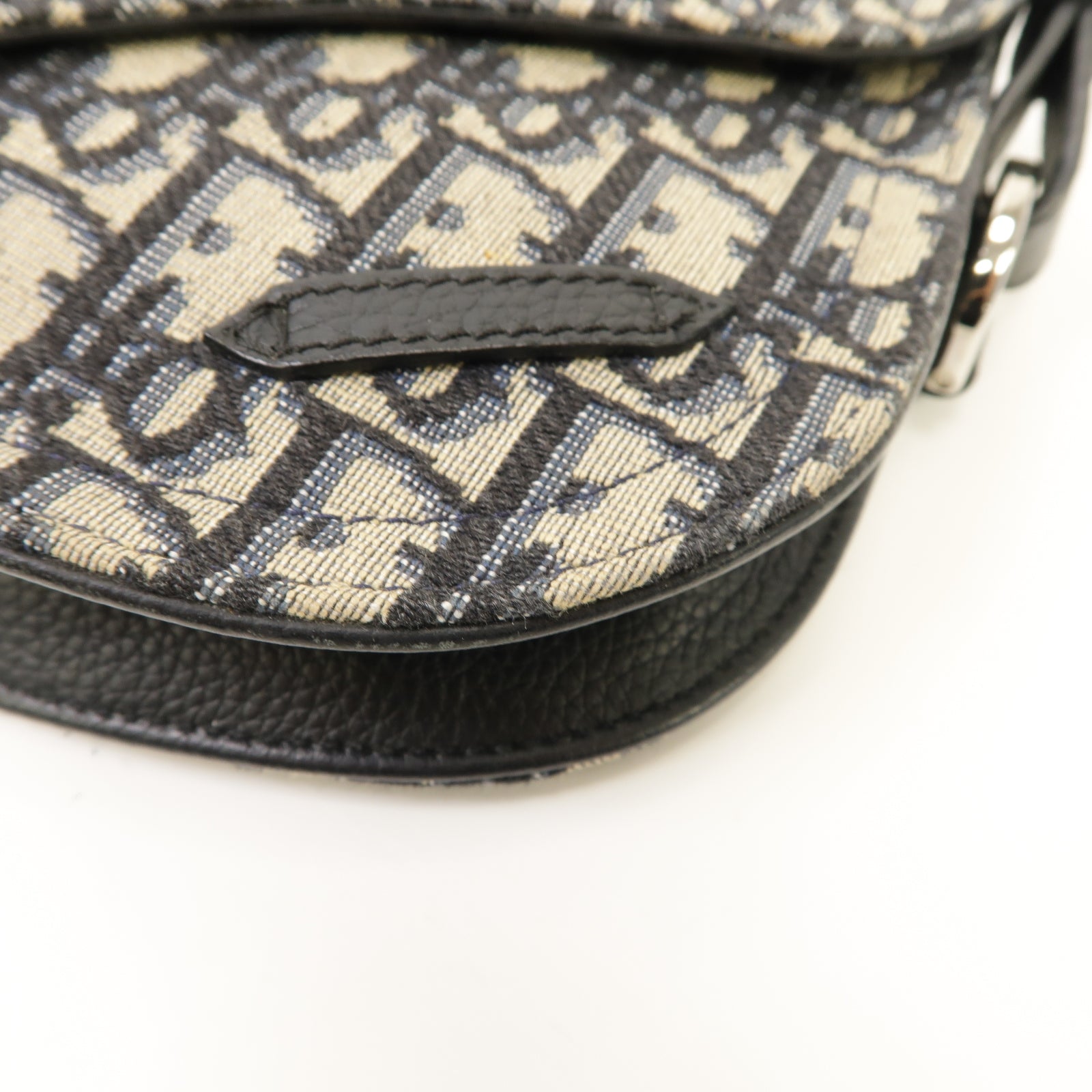 Dior 帆布/皮革Saddle Pouch Bag銀扣肩背袋黑色米色