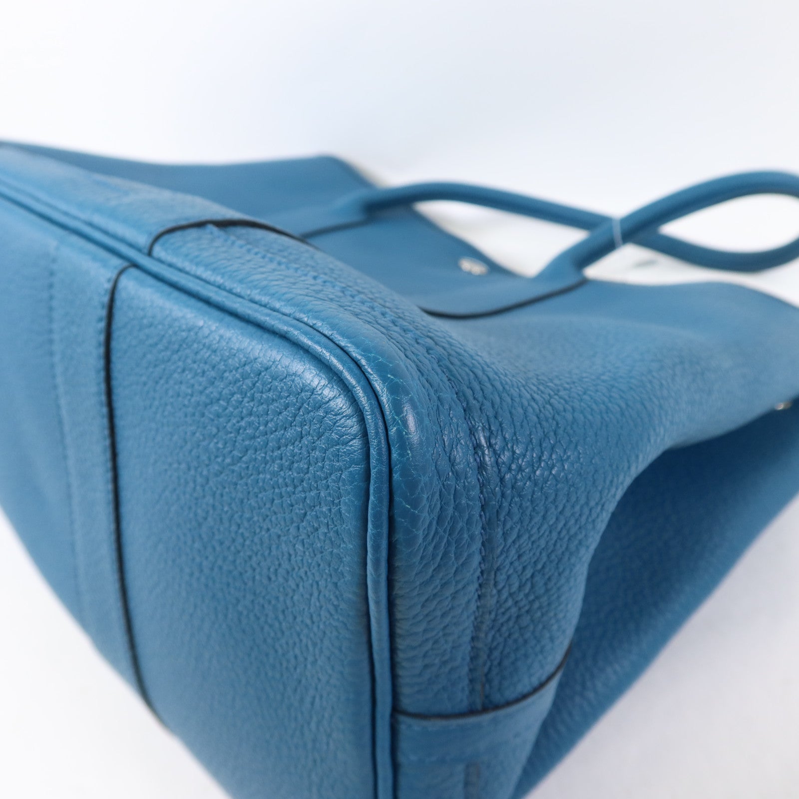 HERMES Negonda皮革Garden Party PM銀扣手挽袋Turquoise