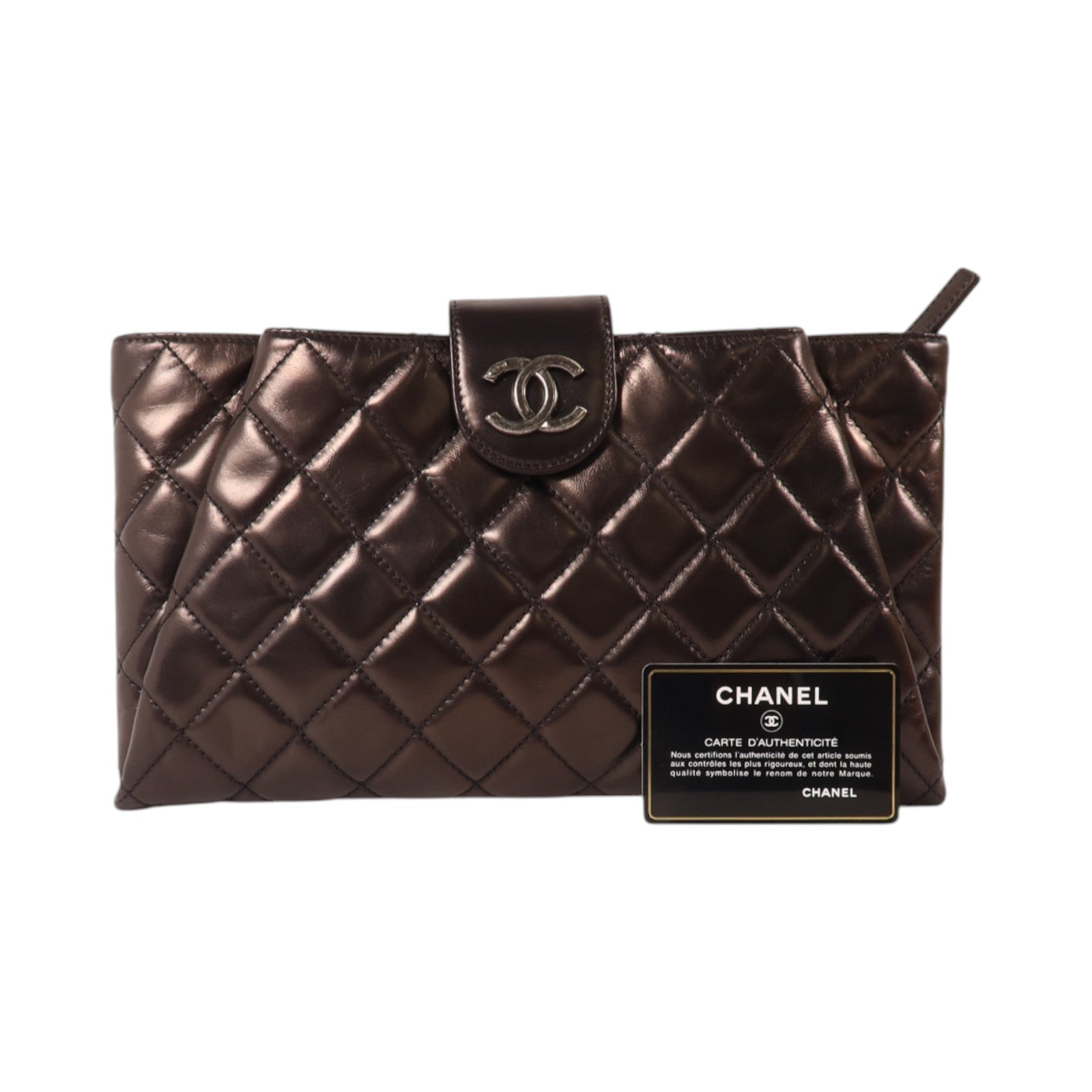 CHANEL 牛皮皮革Envelope Clutch Bag銀扣手拿包