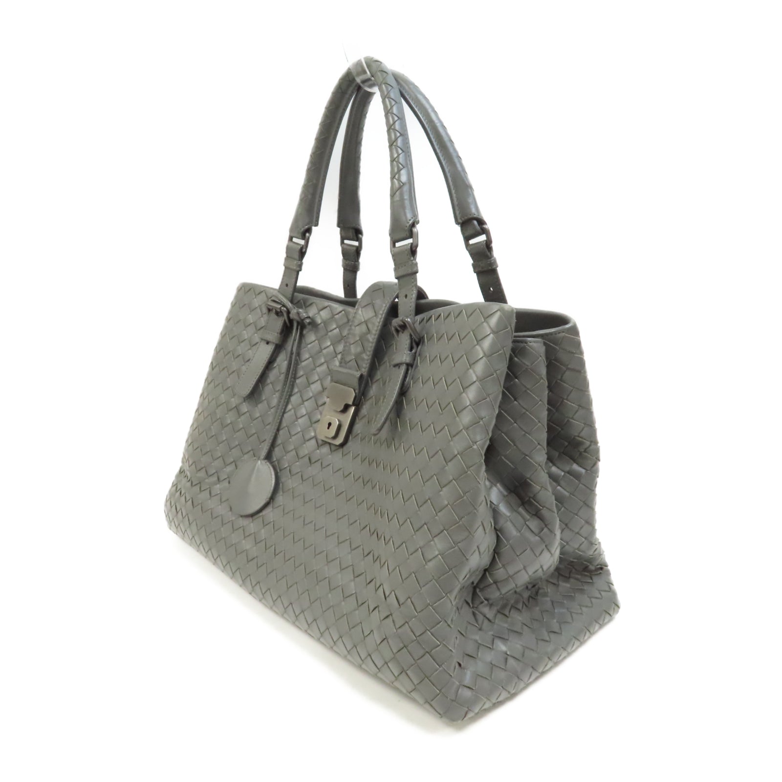 BOTTEGA VENETA 牛皮皮革Hand Bag銀扣手挽袋灰色