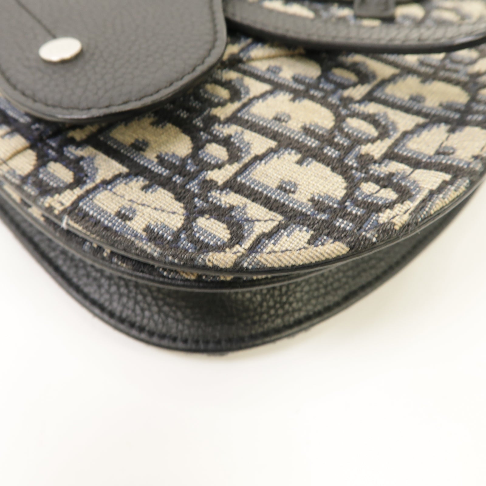 Dior 帆布/皮革Saddle Pouch Bag銀扣肩背袋黑色米色