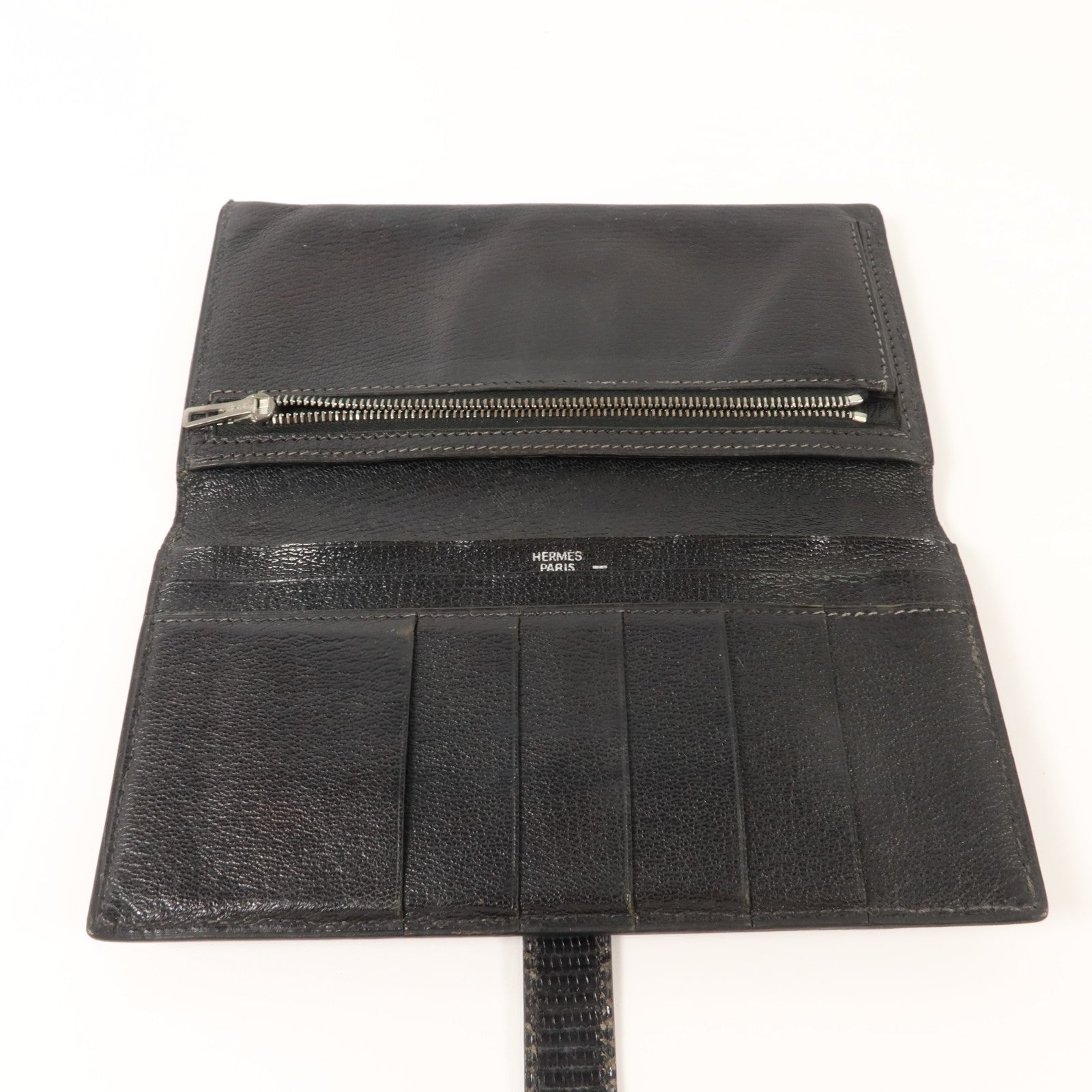 HERMES 蜥蝪皮革Bearn Long Wallet長錢包Noir
