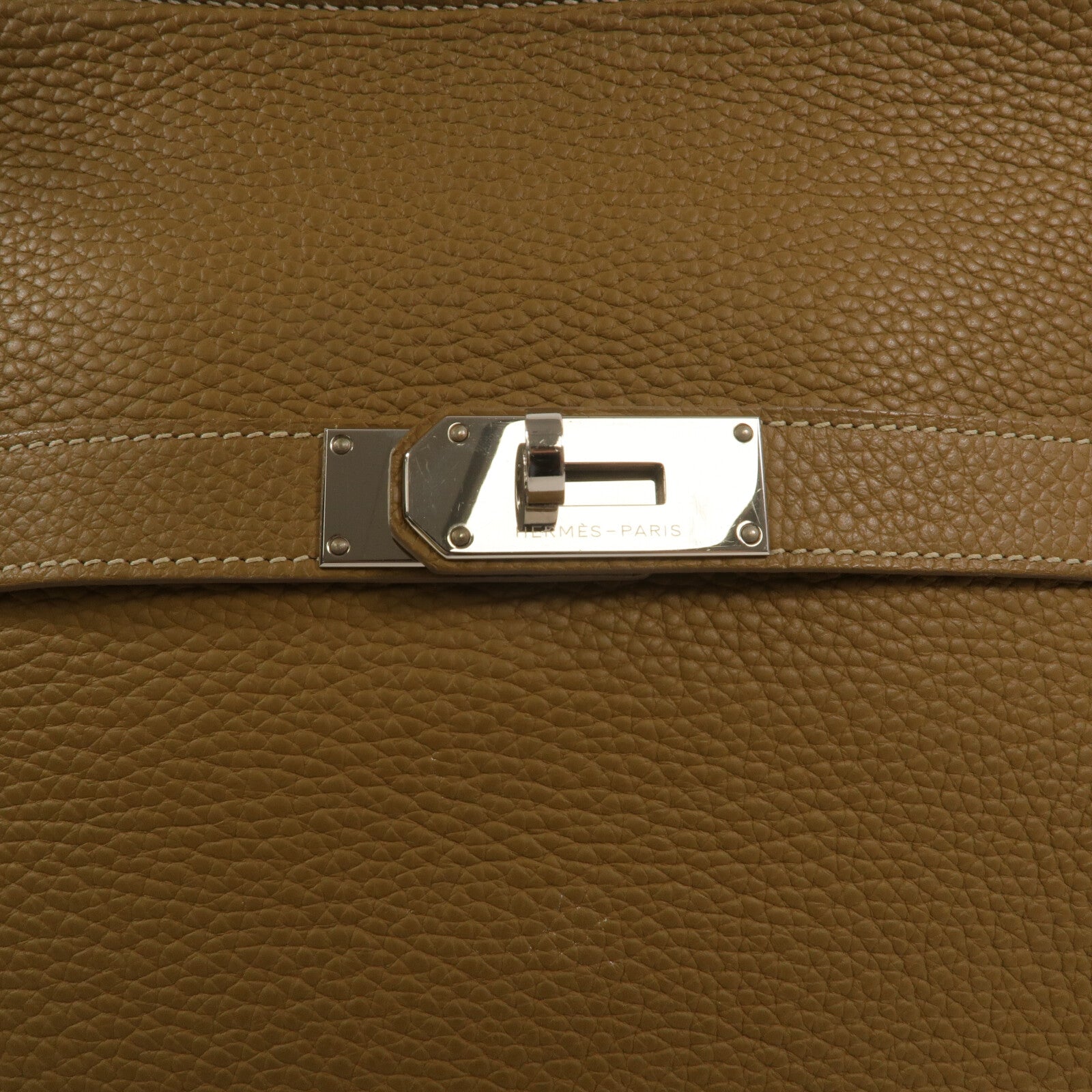 HERMES Clemence皮革Jypesiere 34肩背袋Kraft/Gris Pearl