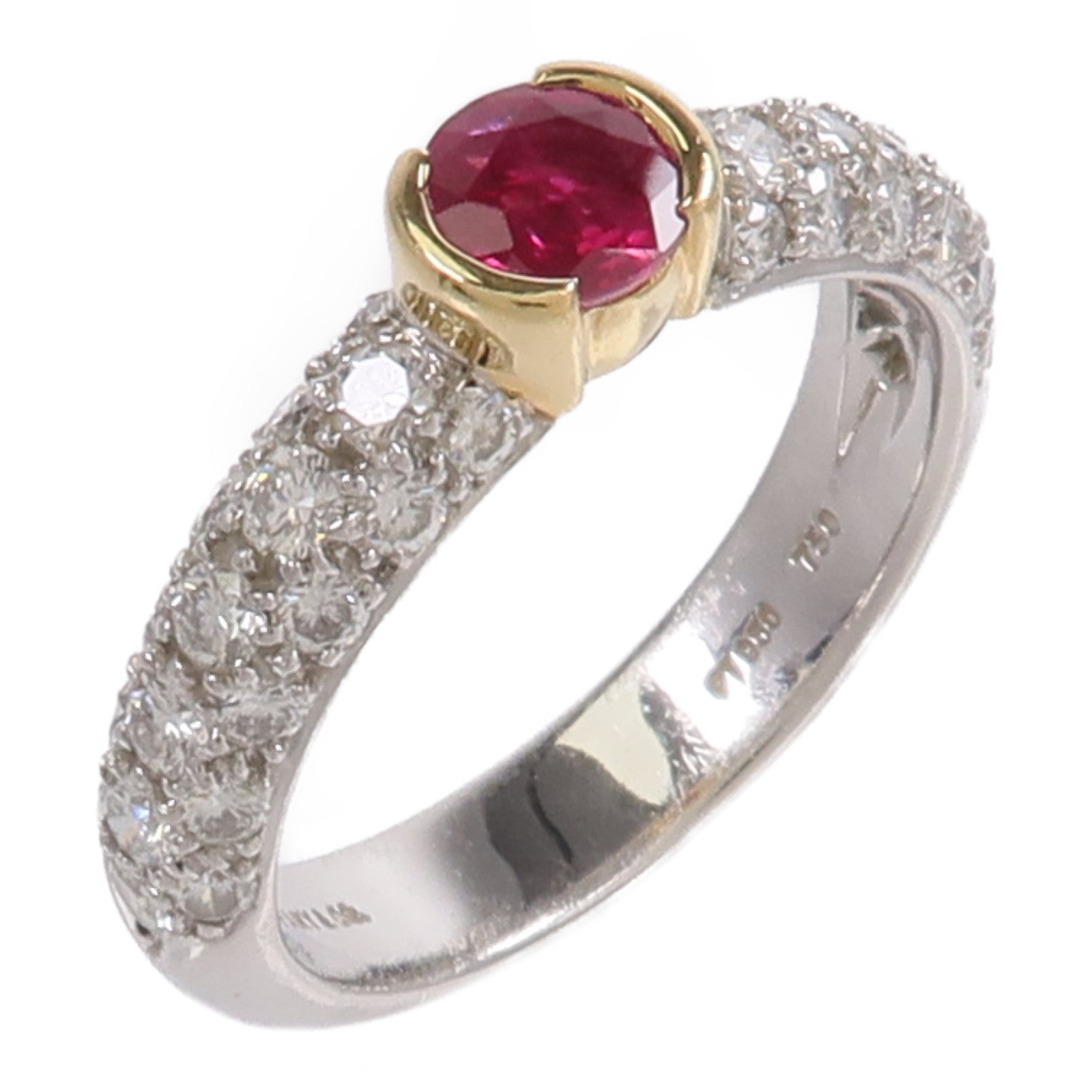 TIFFANY＆CO PT950鉑金/18K黃金Ruby Diamond Ring紅寶石/鑽石戒指
