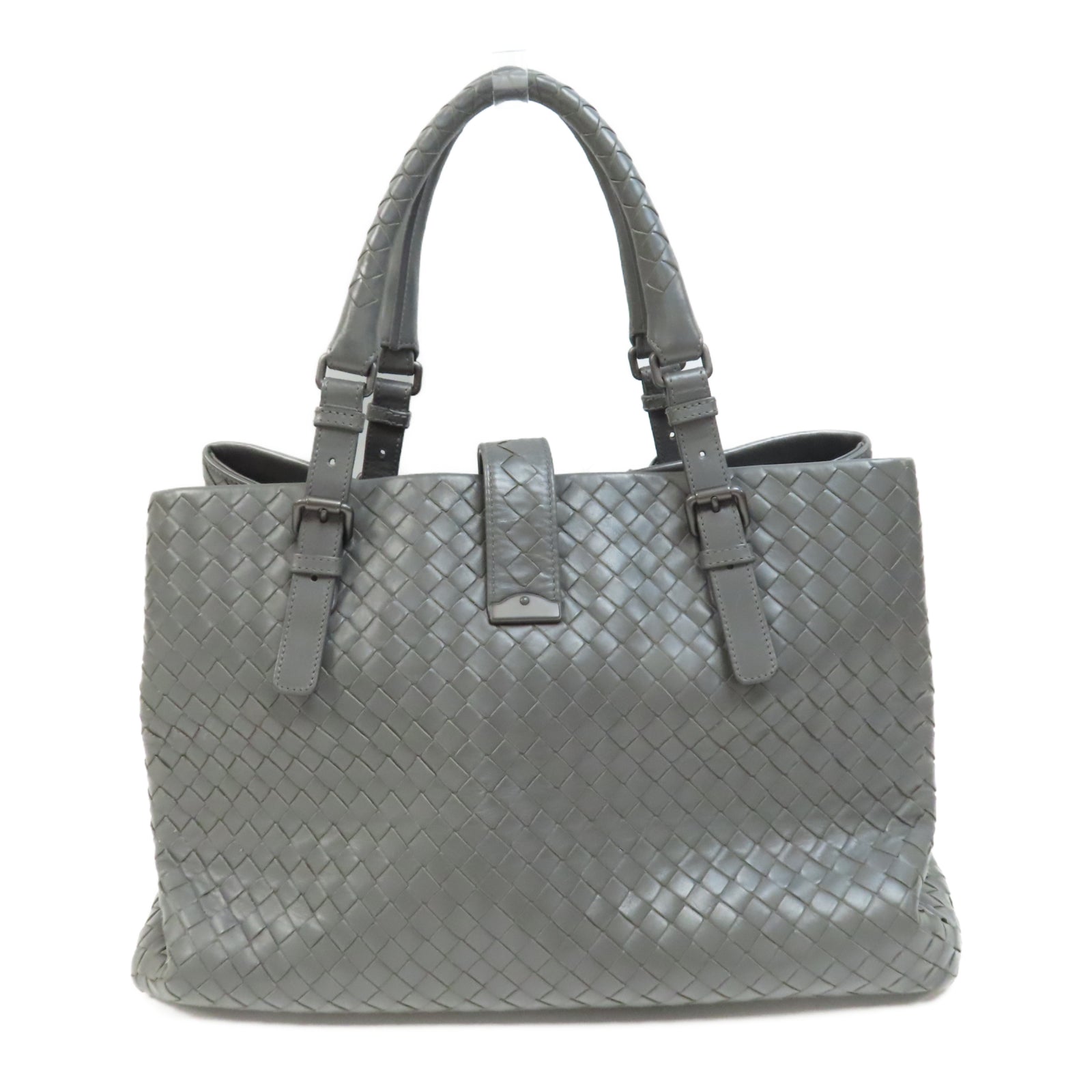 BOTTEGA VENETA 牛皮皮革Hand Bag銀扣手挽袋灰色