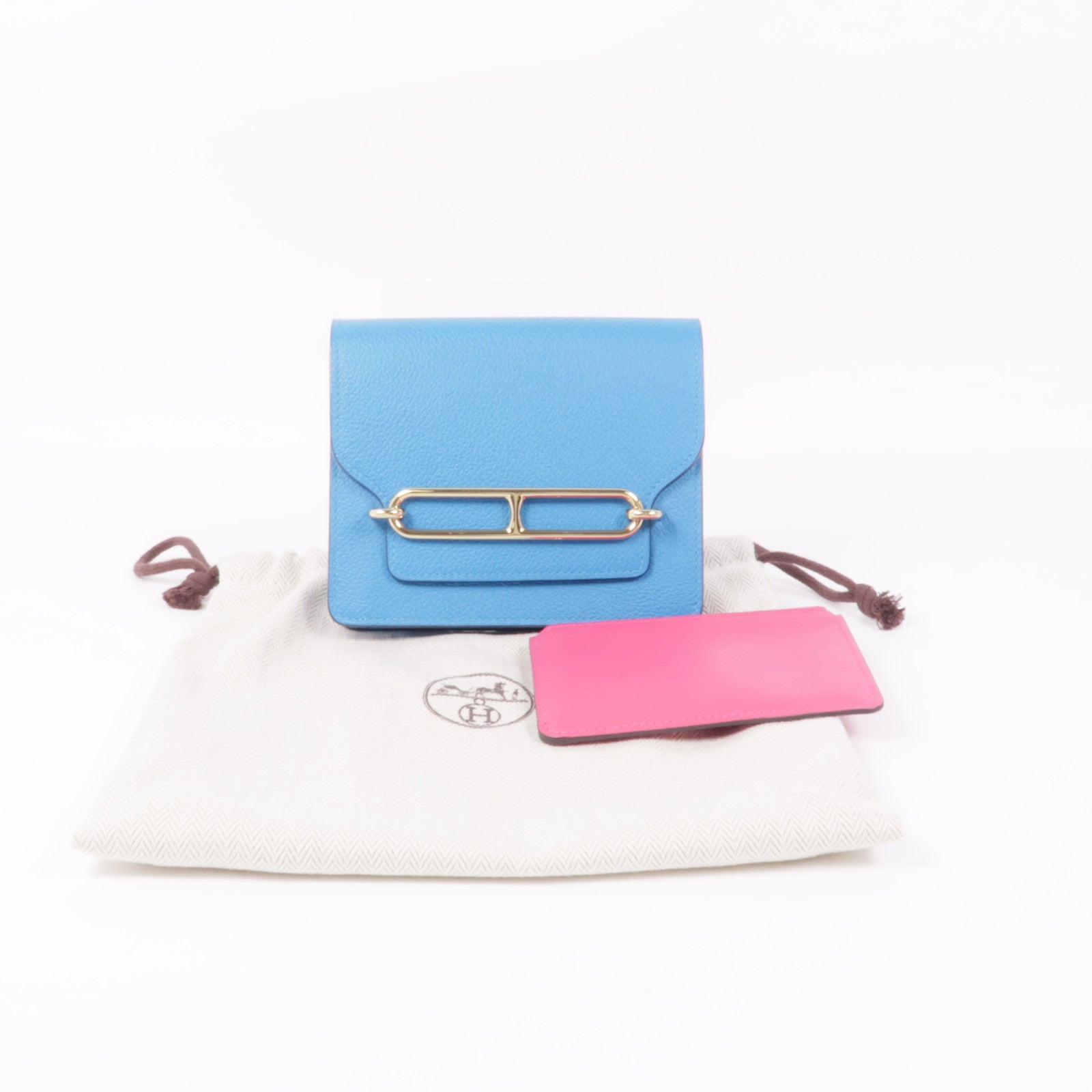 HERMES Evercolor皮革Roulis Slim金扣錢包藍色