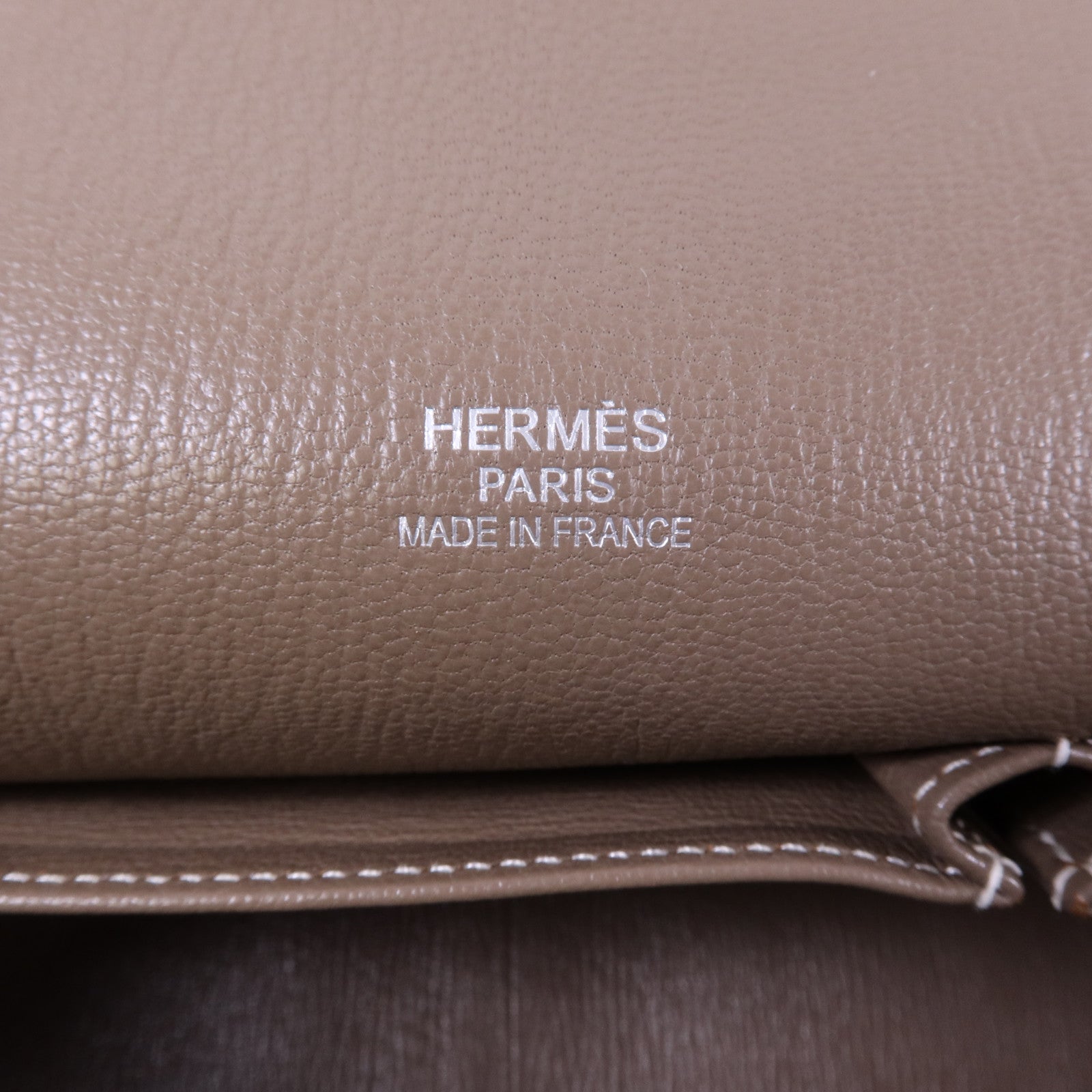 HERMES Clemence皮革Jypsiere 34銀扣肩背袋Etoupe