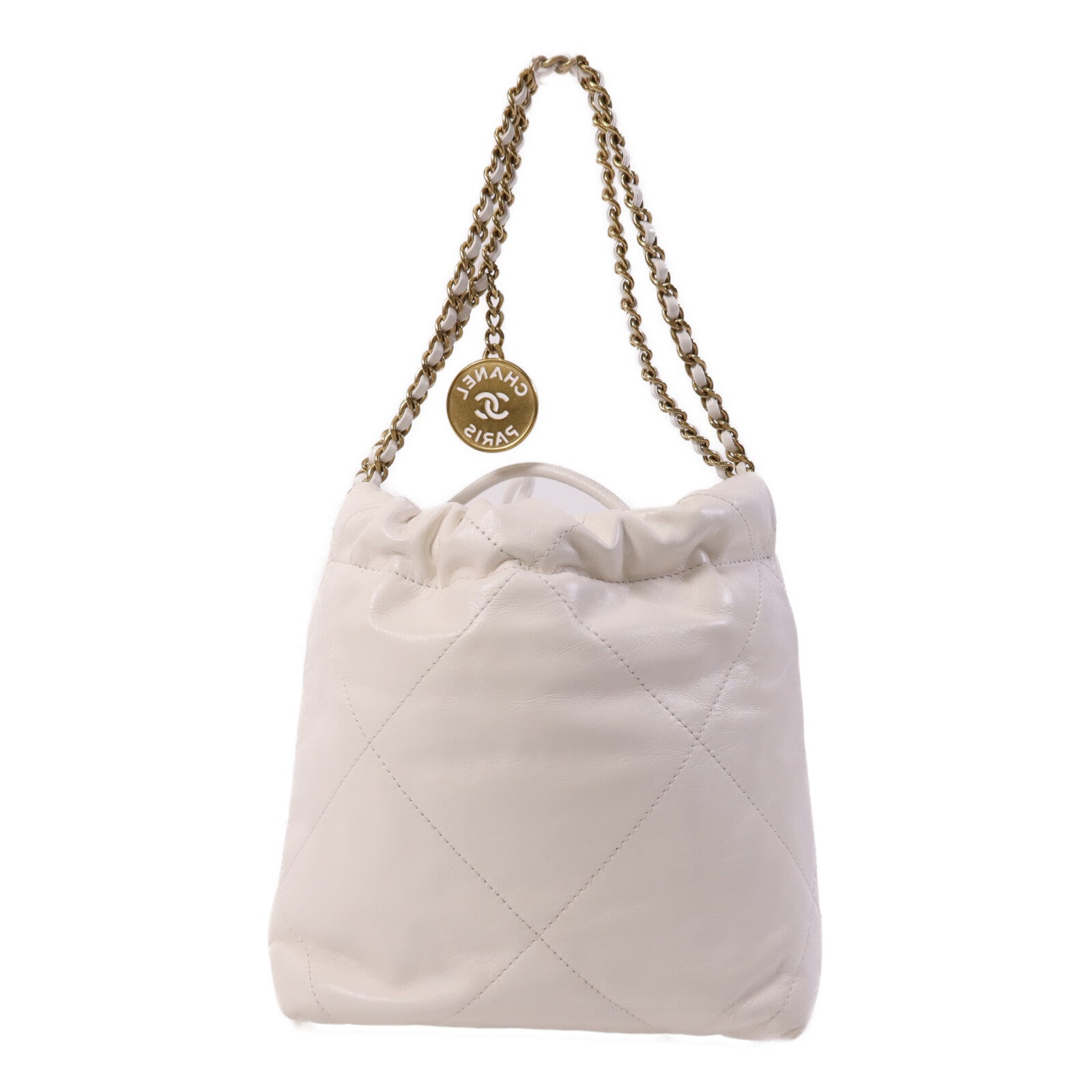 CHANEL 牛皮皮革Mini 22金扣鏈帶手挽肩背兩用袋