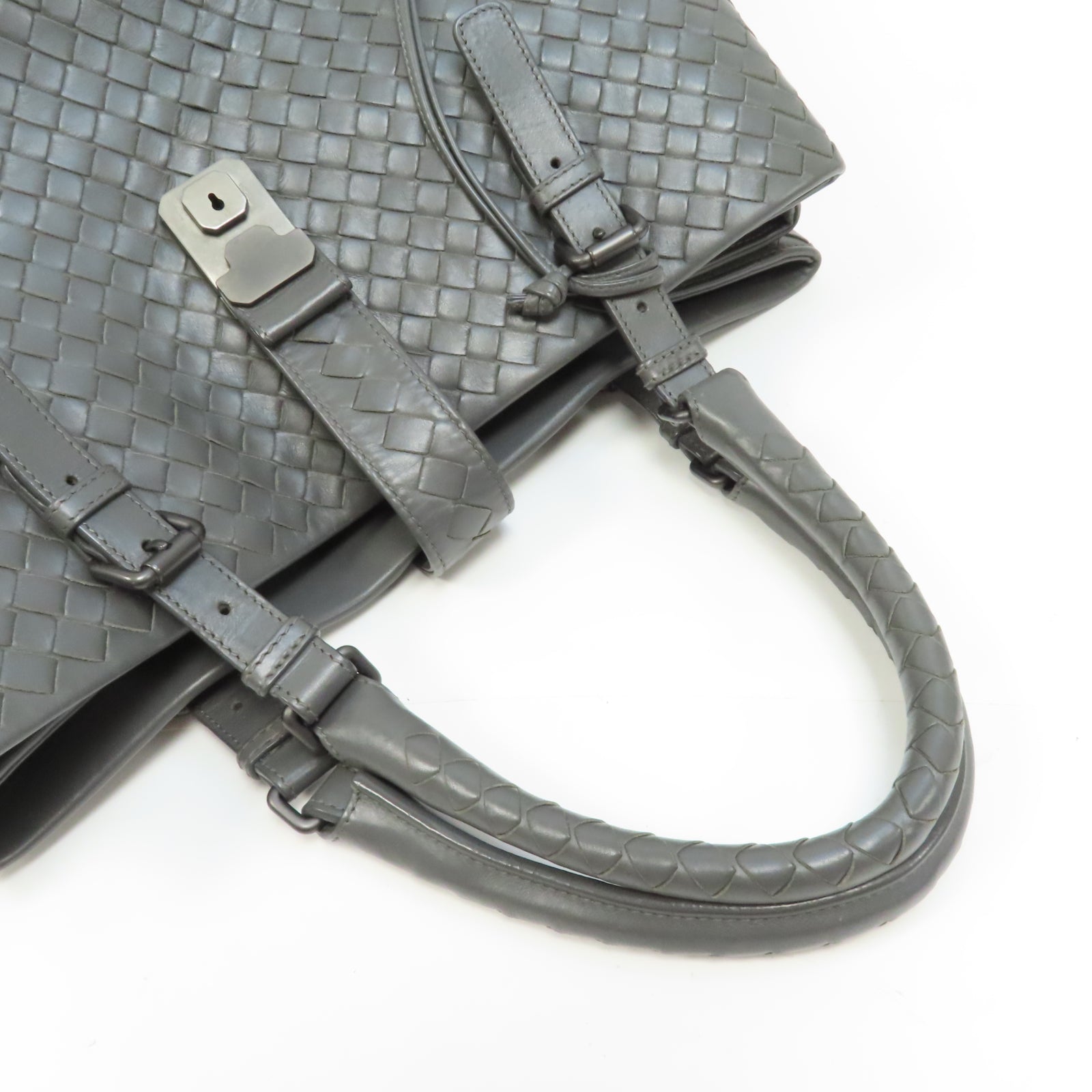 BOTTEGA VENETA 牛皮皮革Hand Bag銀扣手挽袋灰色