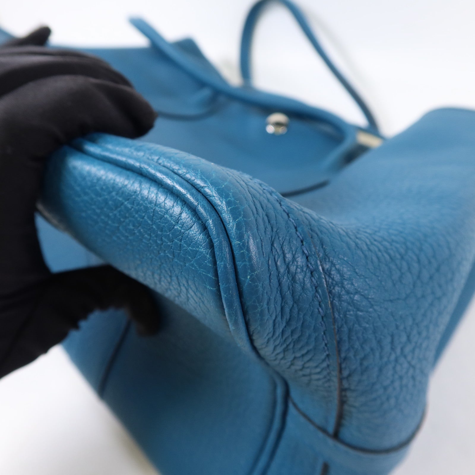 HERMES Negonda皮革Garden Party PM銀扣手挽袋Turquoise