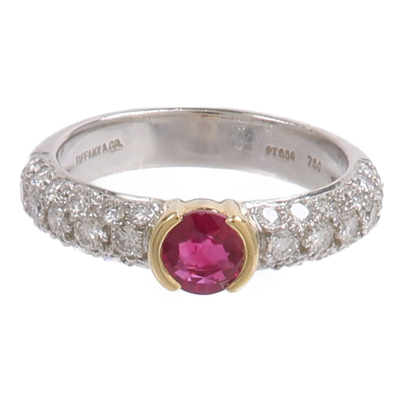 TIFFANY＆CO PT950鉑金/18K黃金Ruby Diamond Ring紅寶石/鑽石戒指