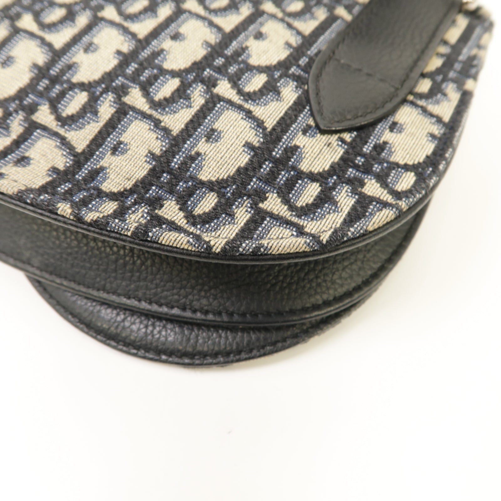 Dior 帆布/皮革Saddle Pouch Bag銀扣肩背袋黑色米色