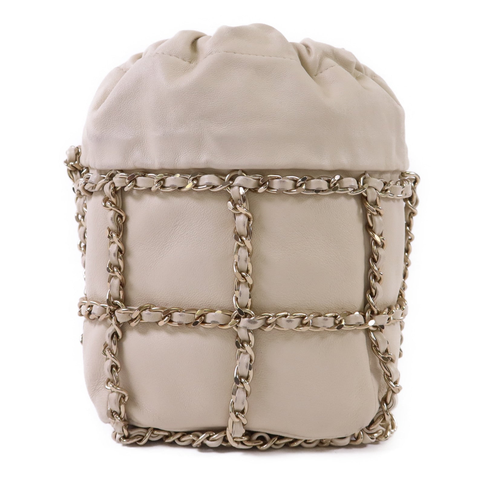 CHANEL 羊皮皮革Drawstring Bag金扣鏈帶肩背袋
