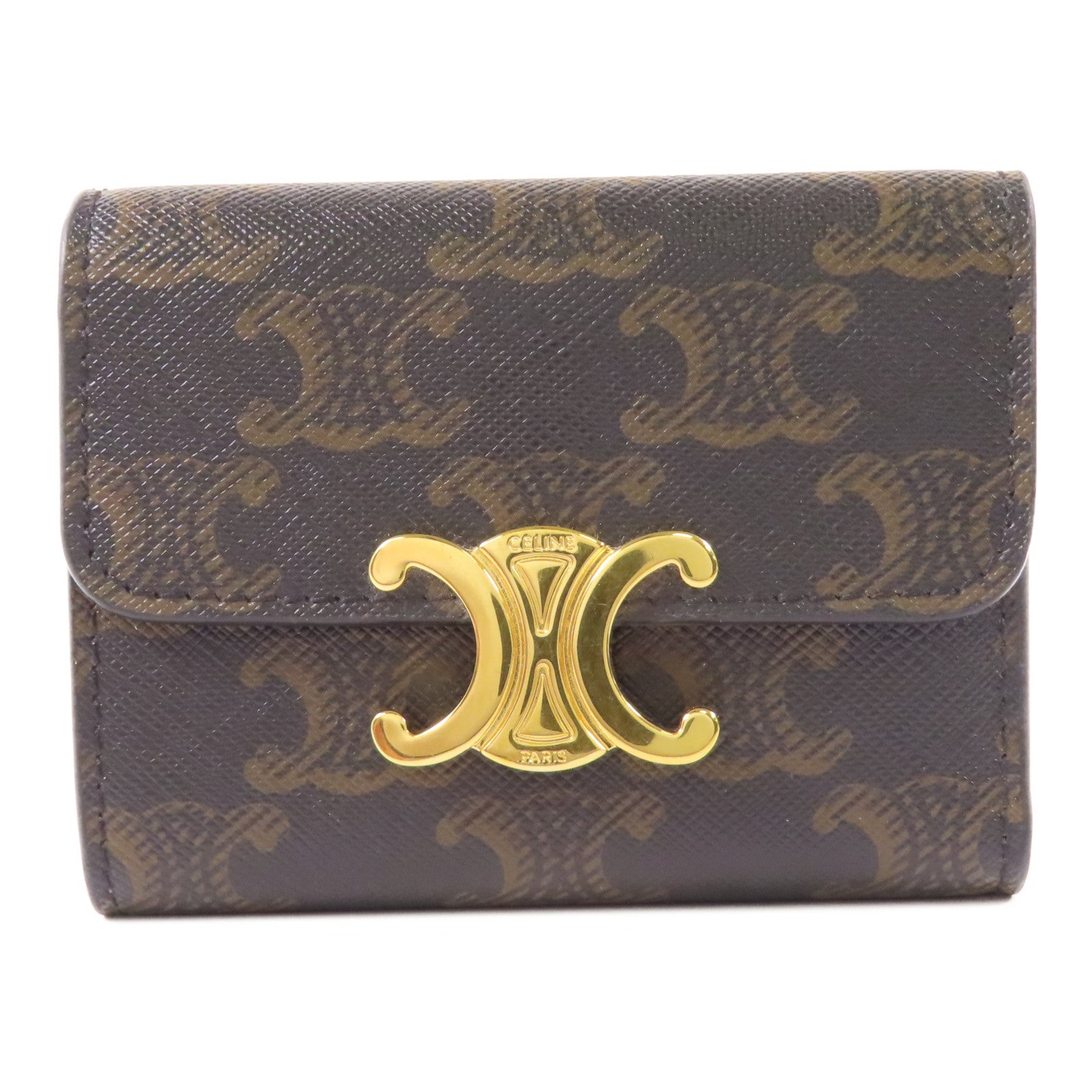 CELINE 塗層帆布Triomphe Trifold Wallet金扣錢包