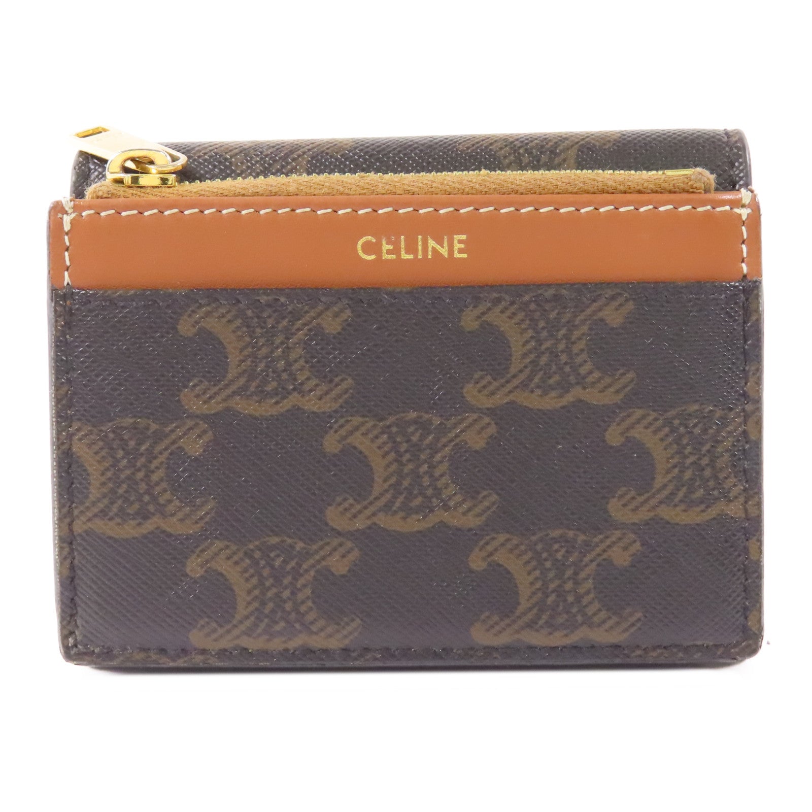 CELINE 塗層帆布Triomphe Trifold Wallet金扣錢包