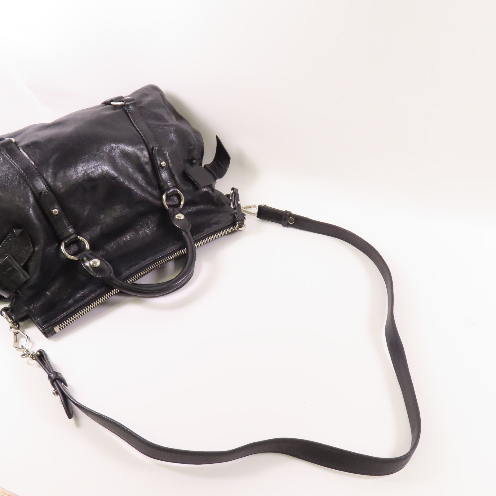 Miu Miu 牛皮皮革Shoulder Bag銀扣手挽肩背兩用袋