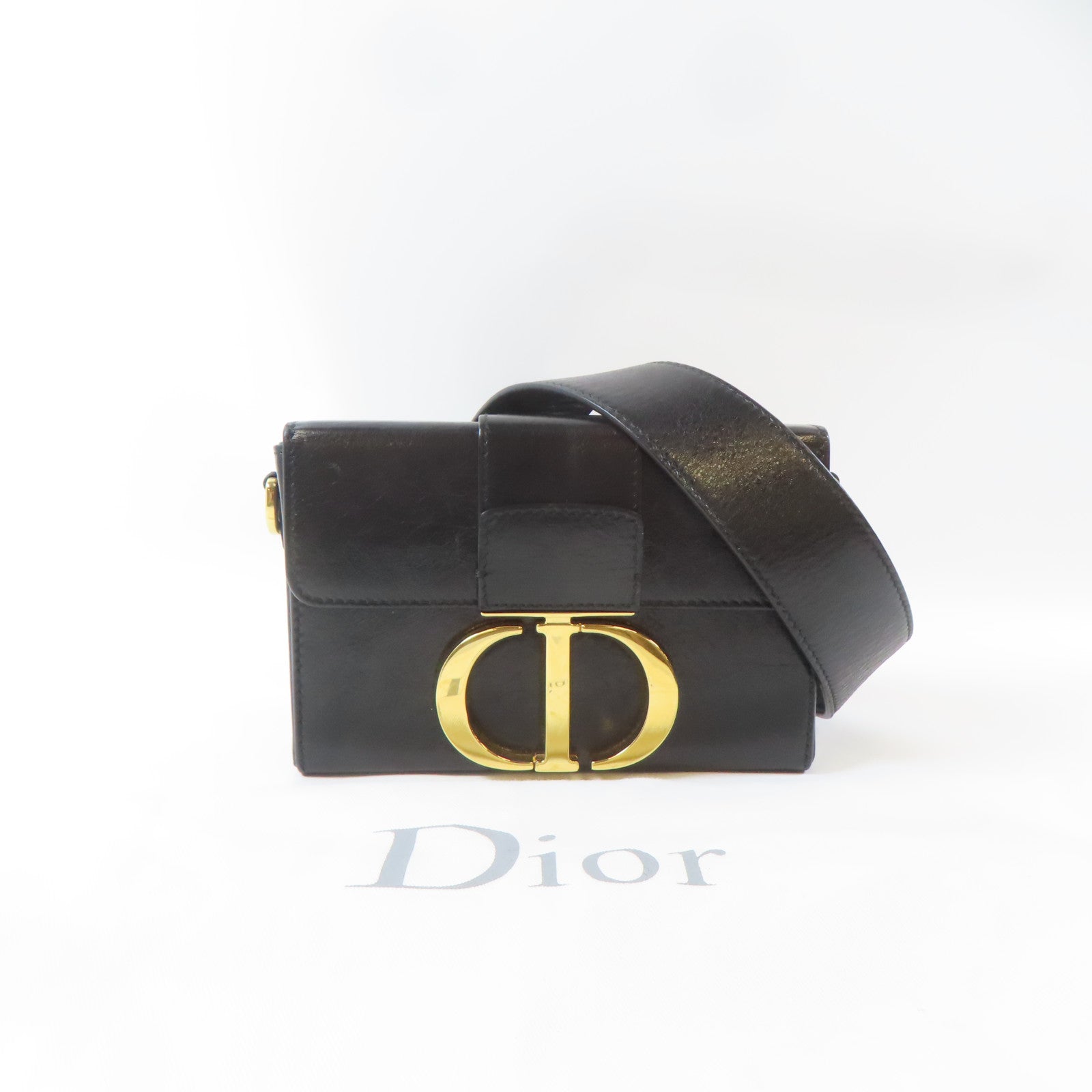 Dior 牛皮皮革Mini Montaigne金扣肩背袋黑色