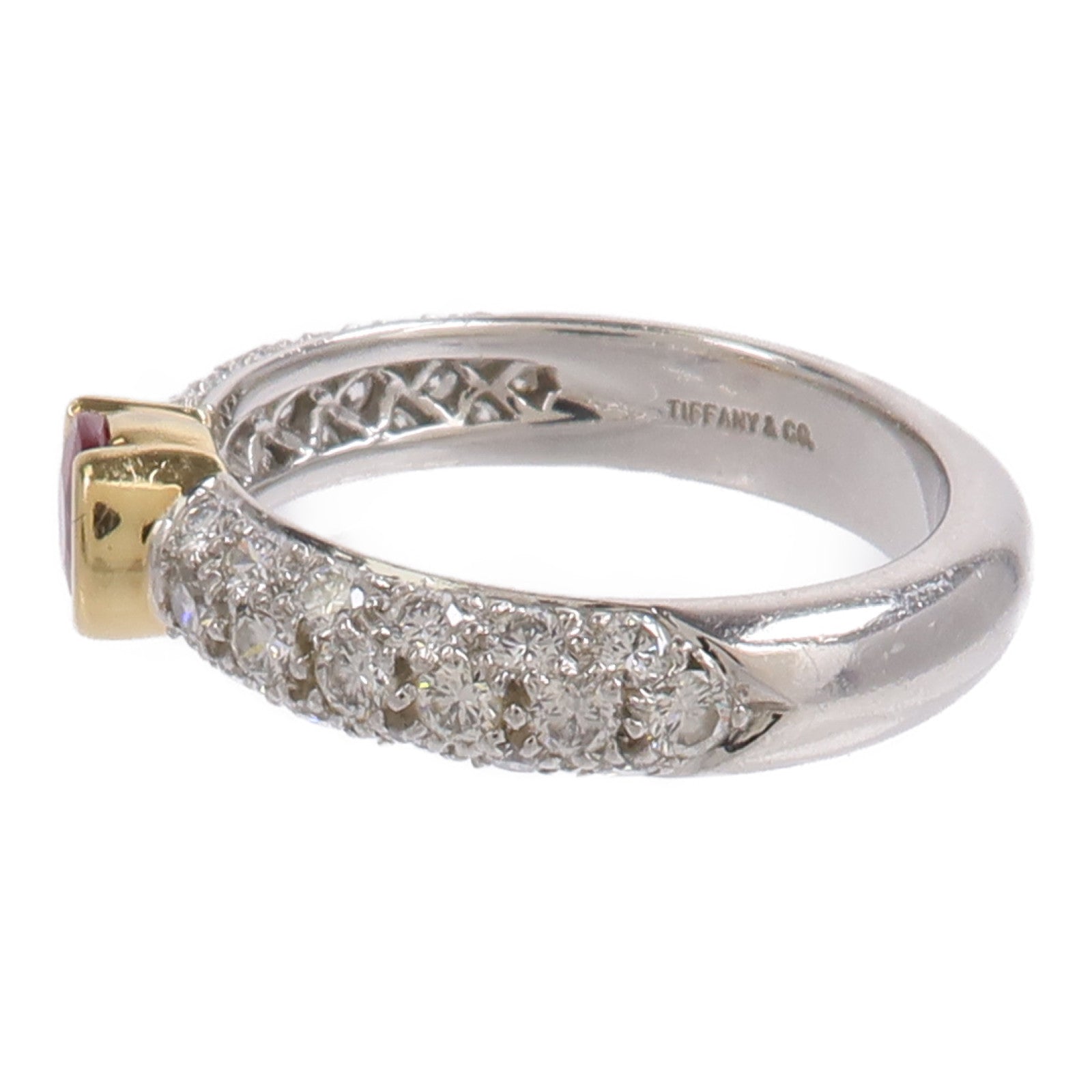 TIFFANY＆CO PT950鉑金/18K黃金Ruby Diamond Ring紅寶石/鑽石戒指