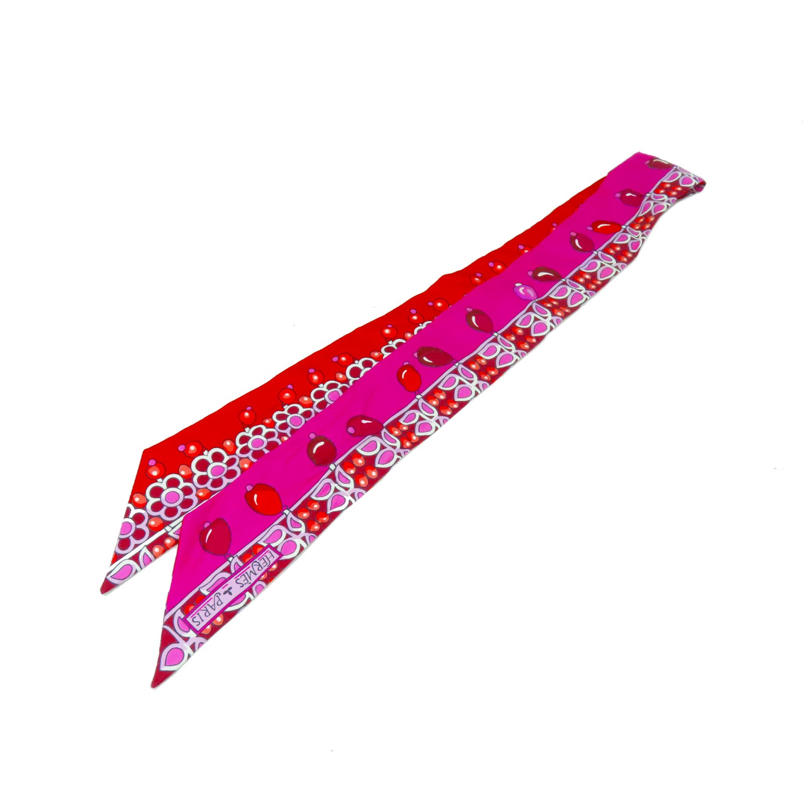 HERMES 【激減優惠】絲質Twilly絲巾紅色/粉紅色