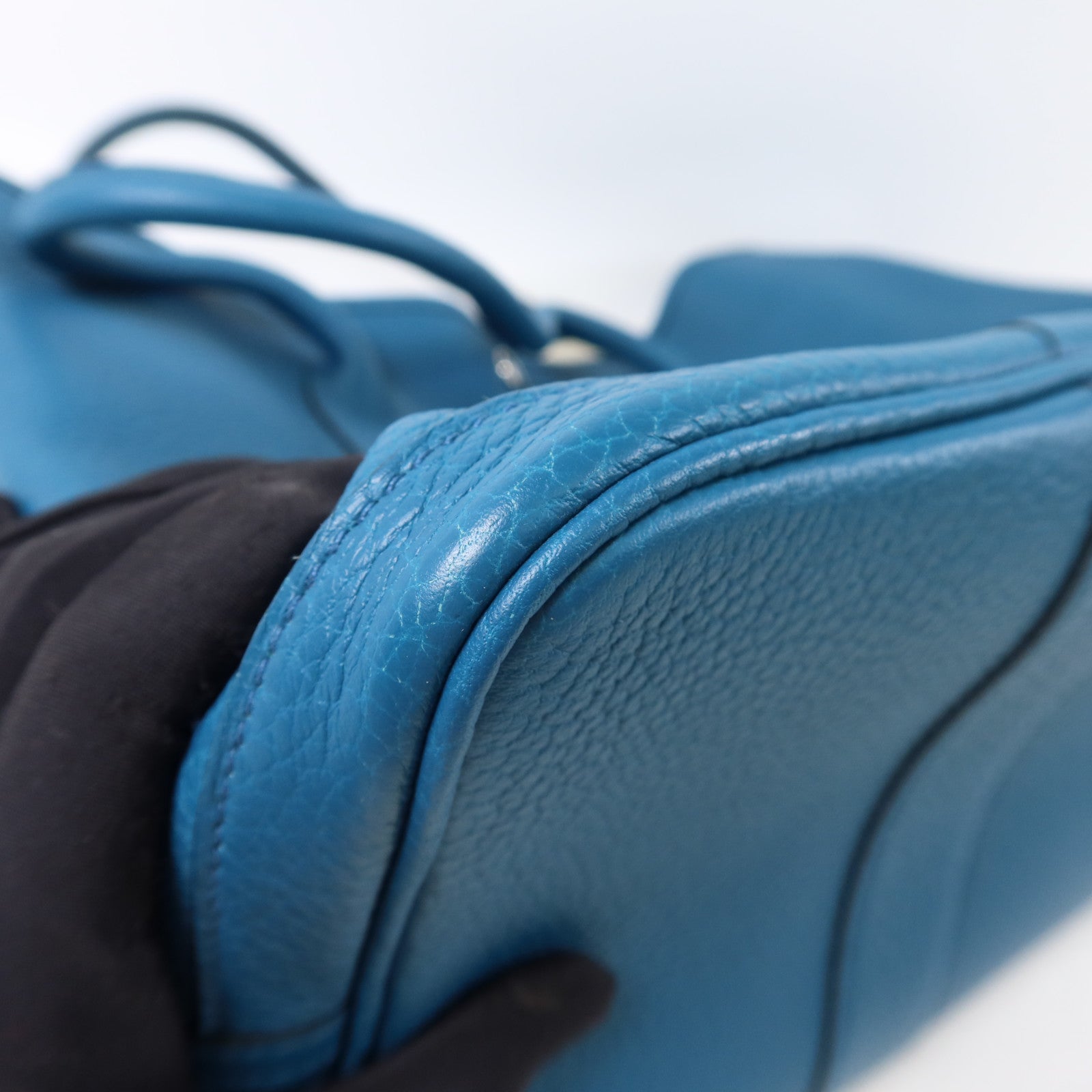 HERMES Negonda皮革Garden Party PM銀扣手挽袋Turquoise