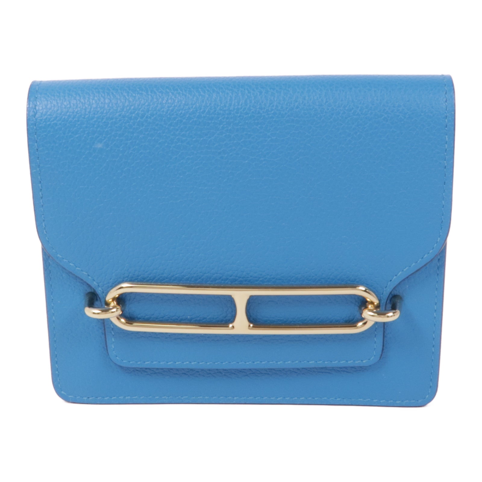 HERMES Evercolor皮革Roulis Slim金扣錢包藍色