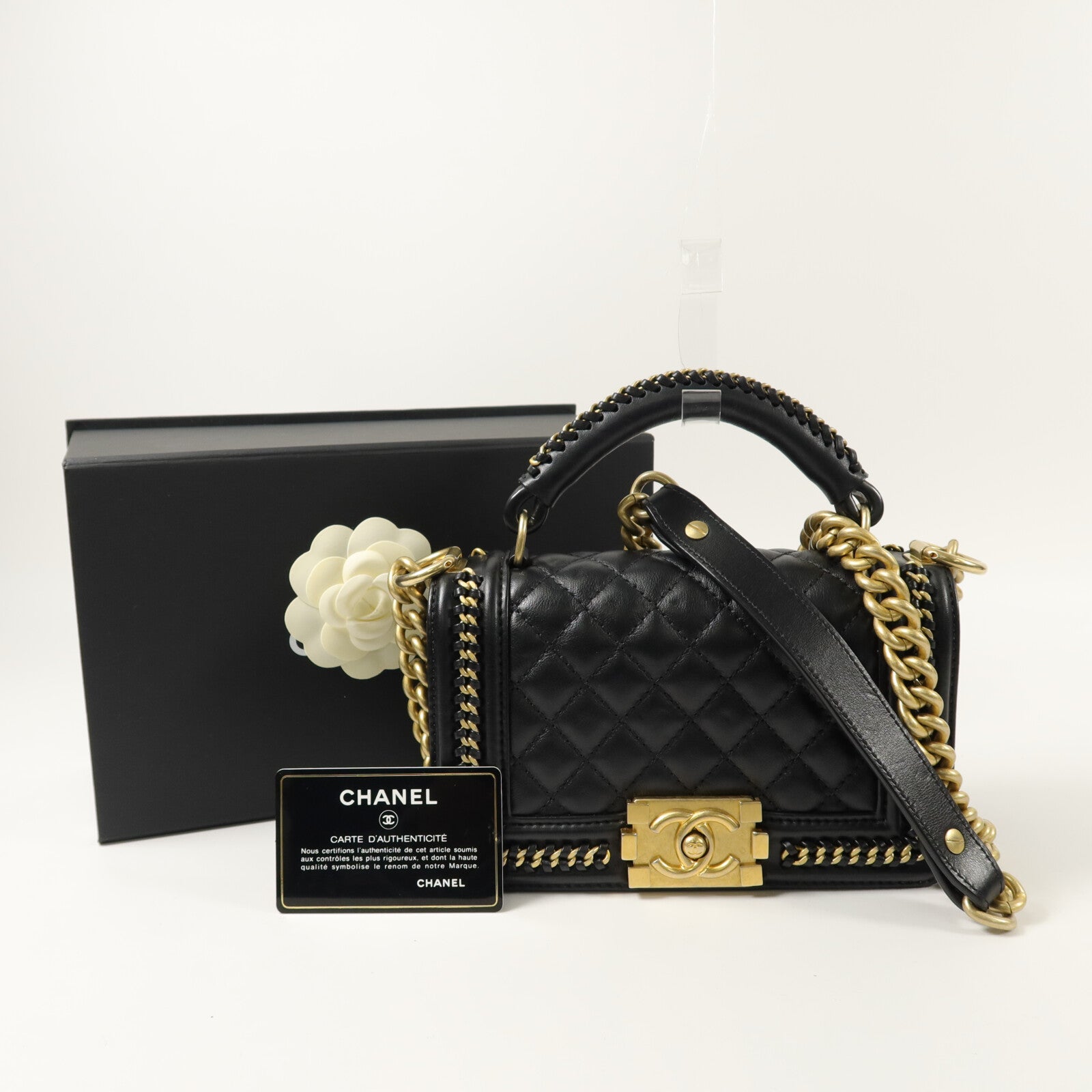 CHANEL 牛皮皮革Boy 20With Handle鏈帶肩背袋