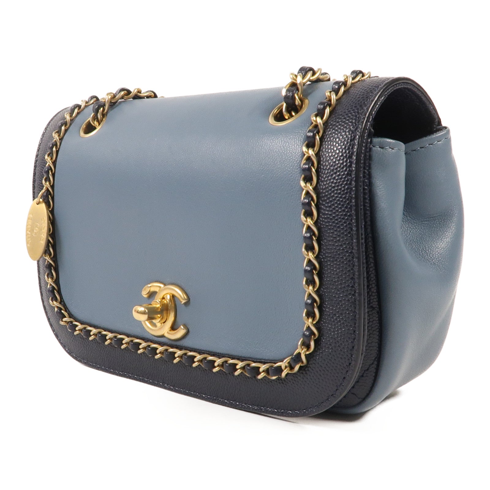 CHANEL 牛皮皮革Chain Shoulder金扣鏈帶肩背袋